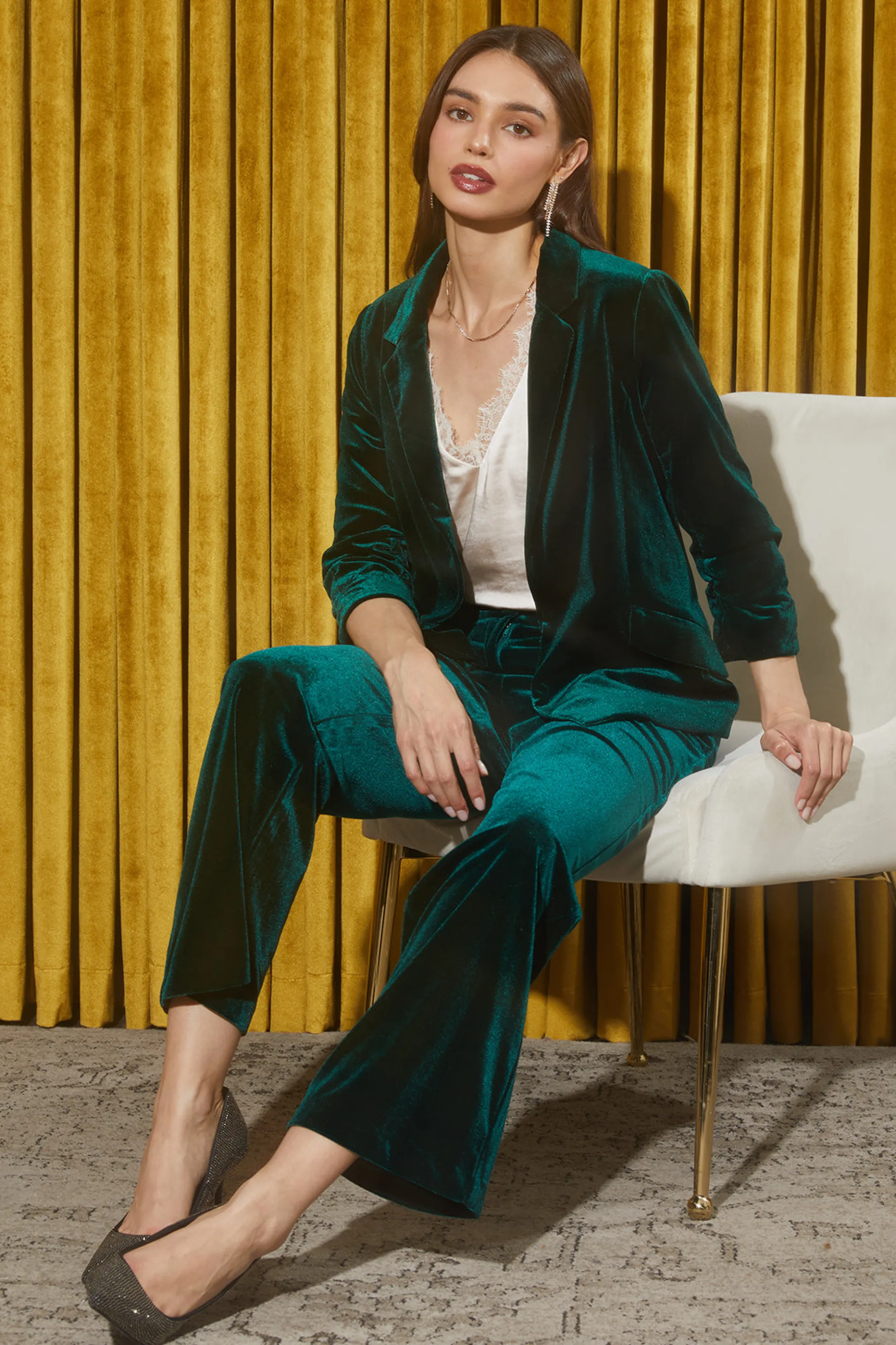 Ruched Velvet Blazer