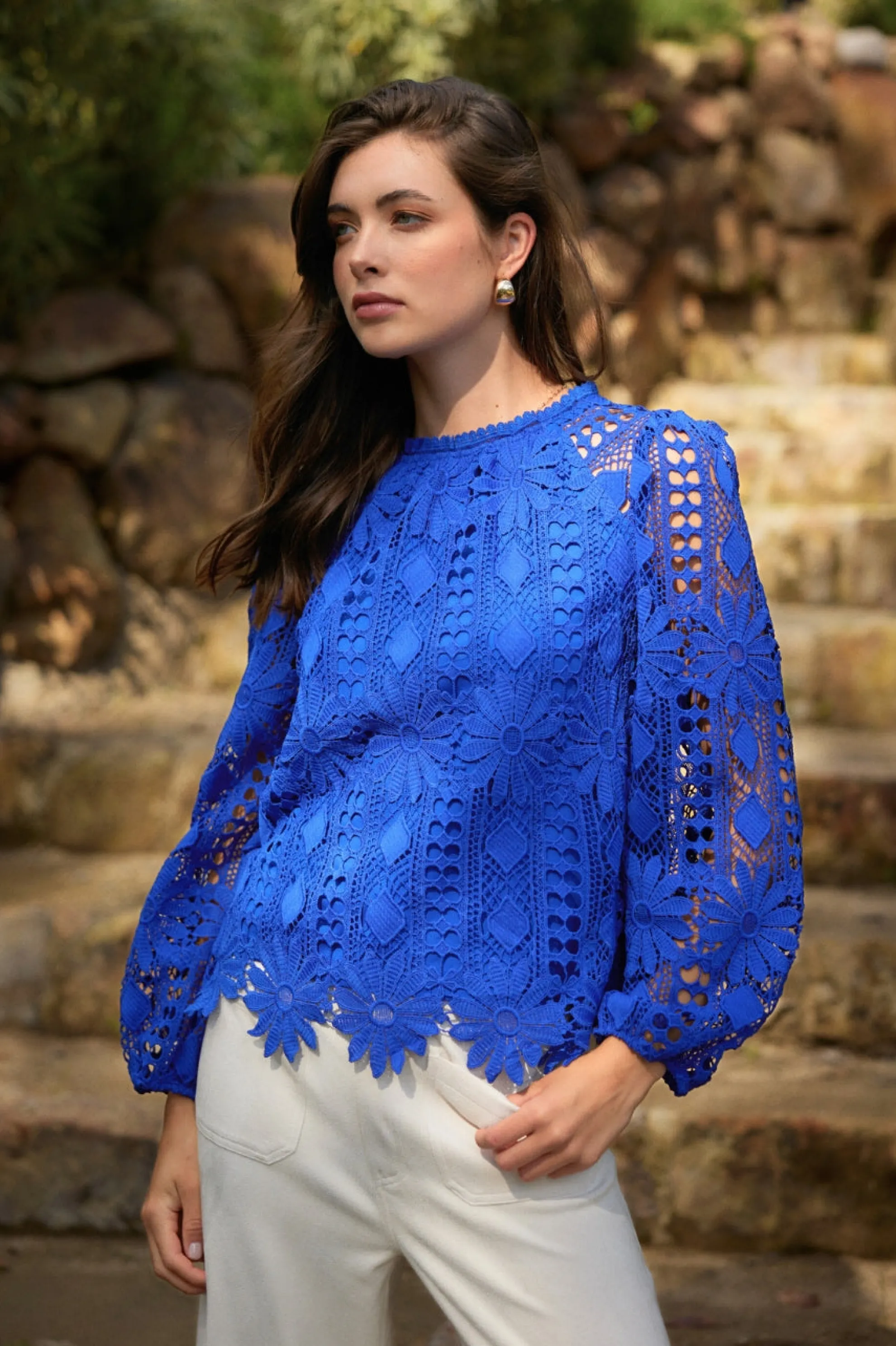 Eyelet Lace Longsleeve Blouse
