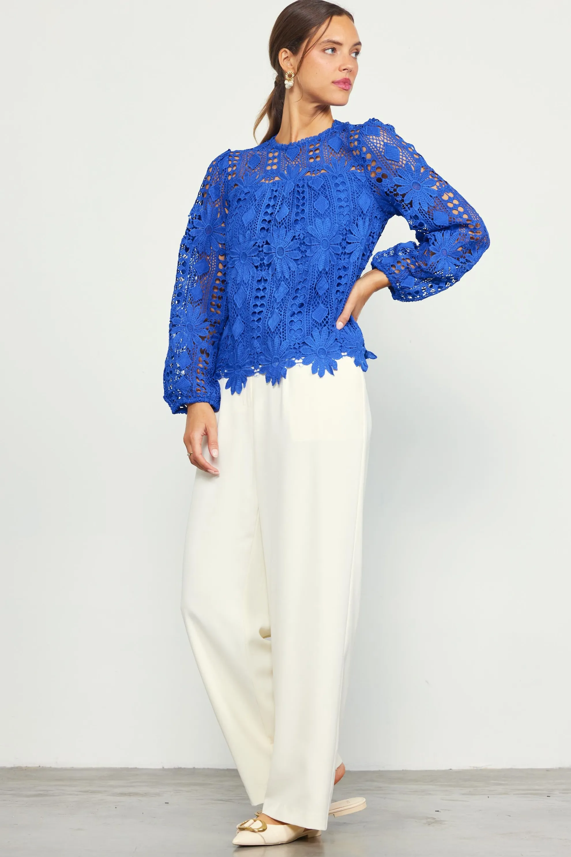 Eyelet Lace Longsleeve Blouse