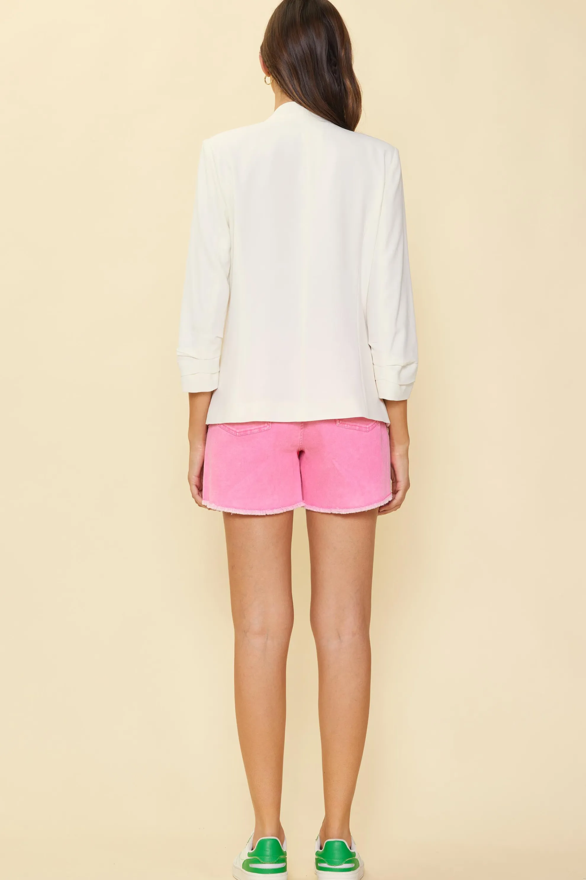 Collarless Pleated Sleeve Blazer