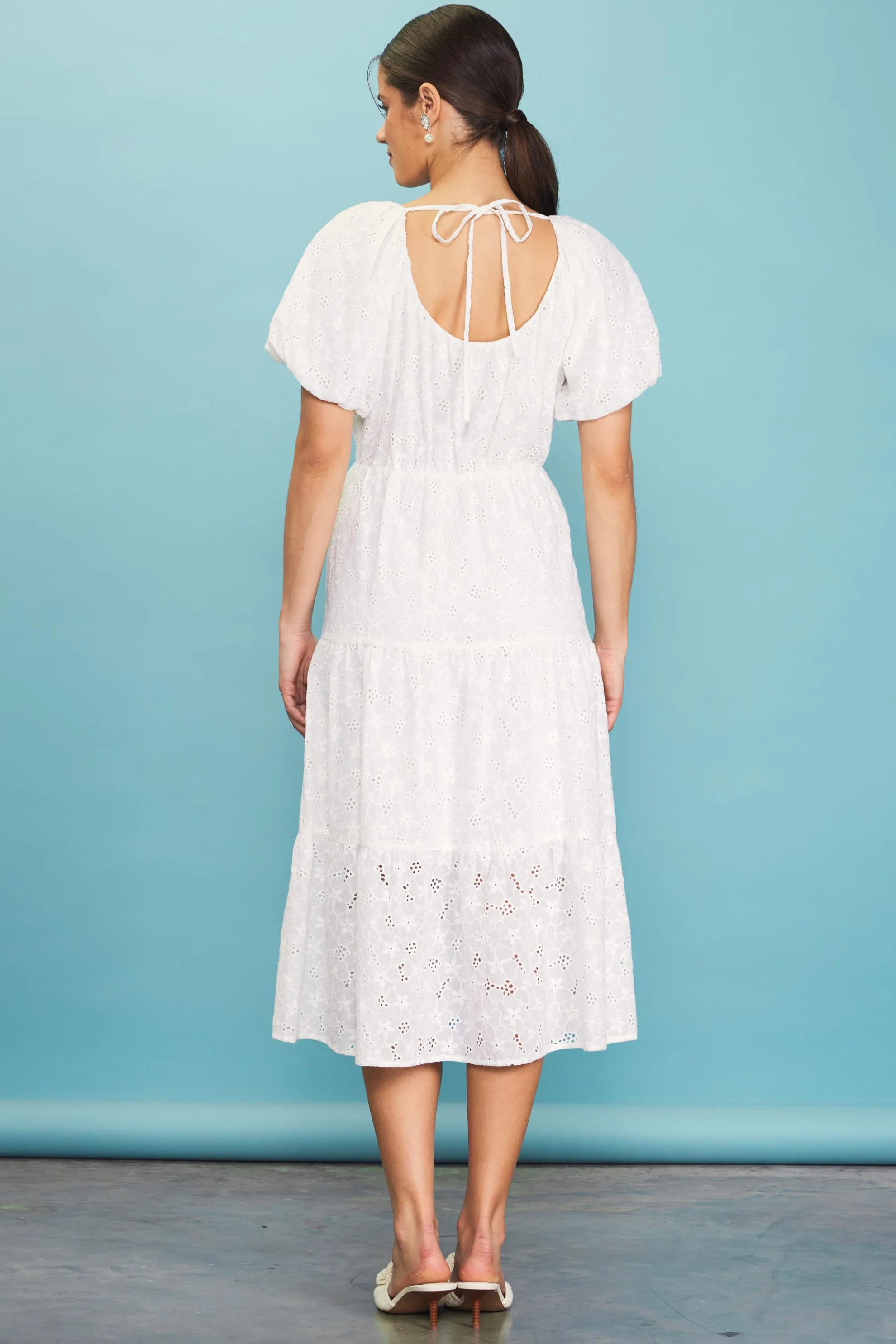 Puffed Sleeve Tiered Midi Dress