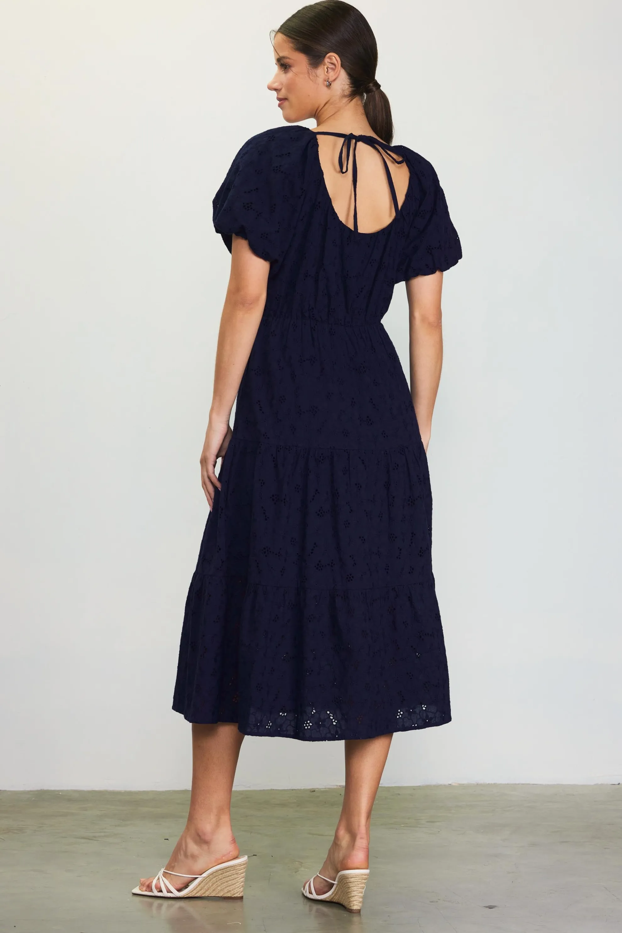 Puffed Sleeve Tiered Midi Dress