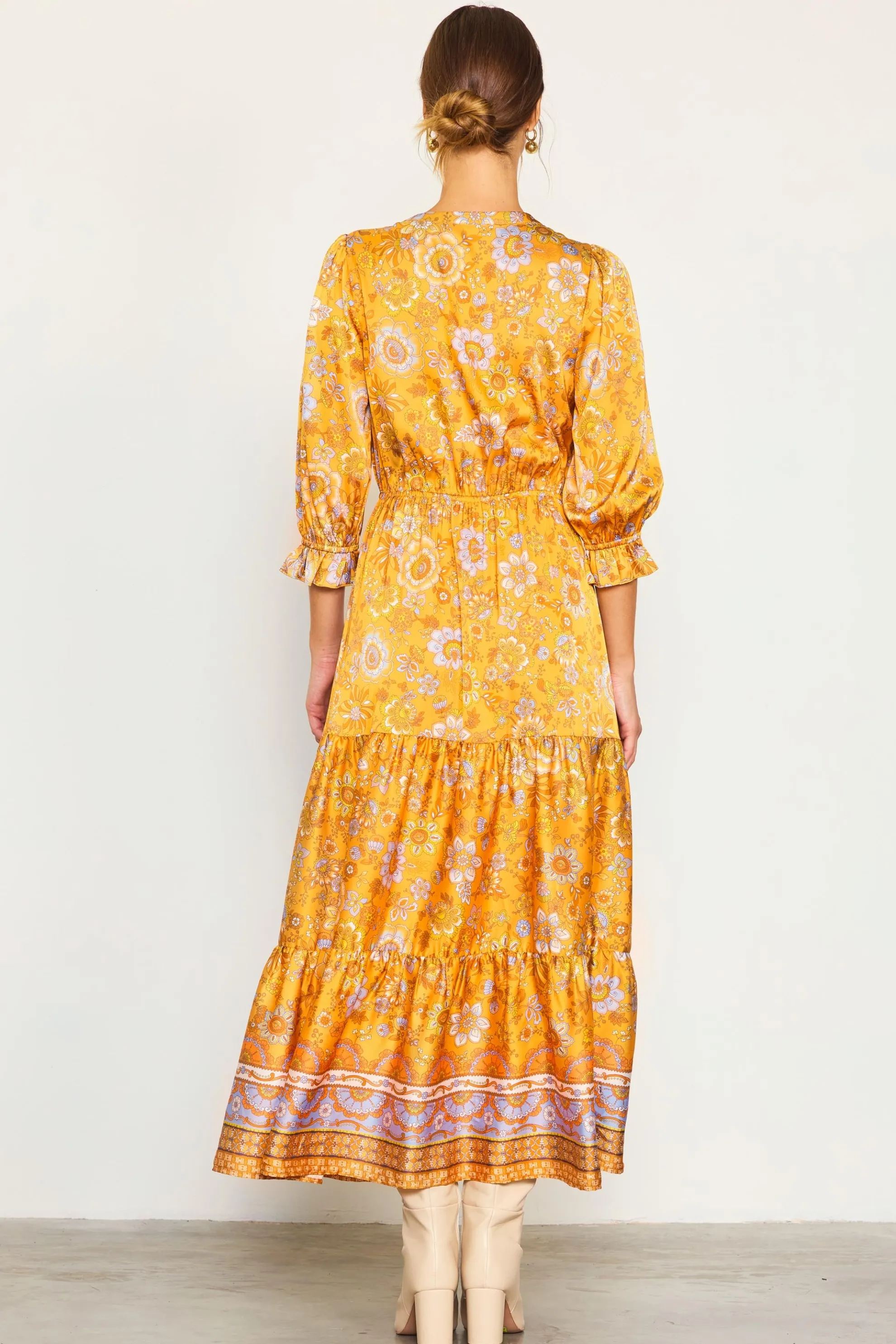 Retro Floral Motif Maxi Dress