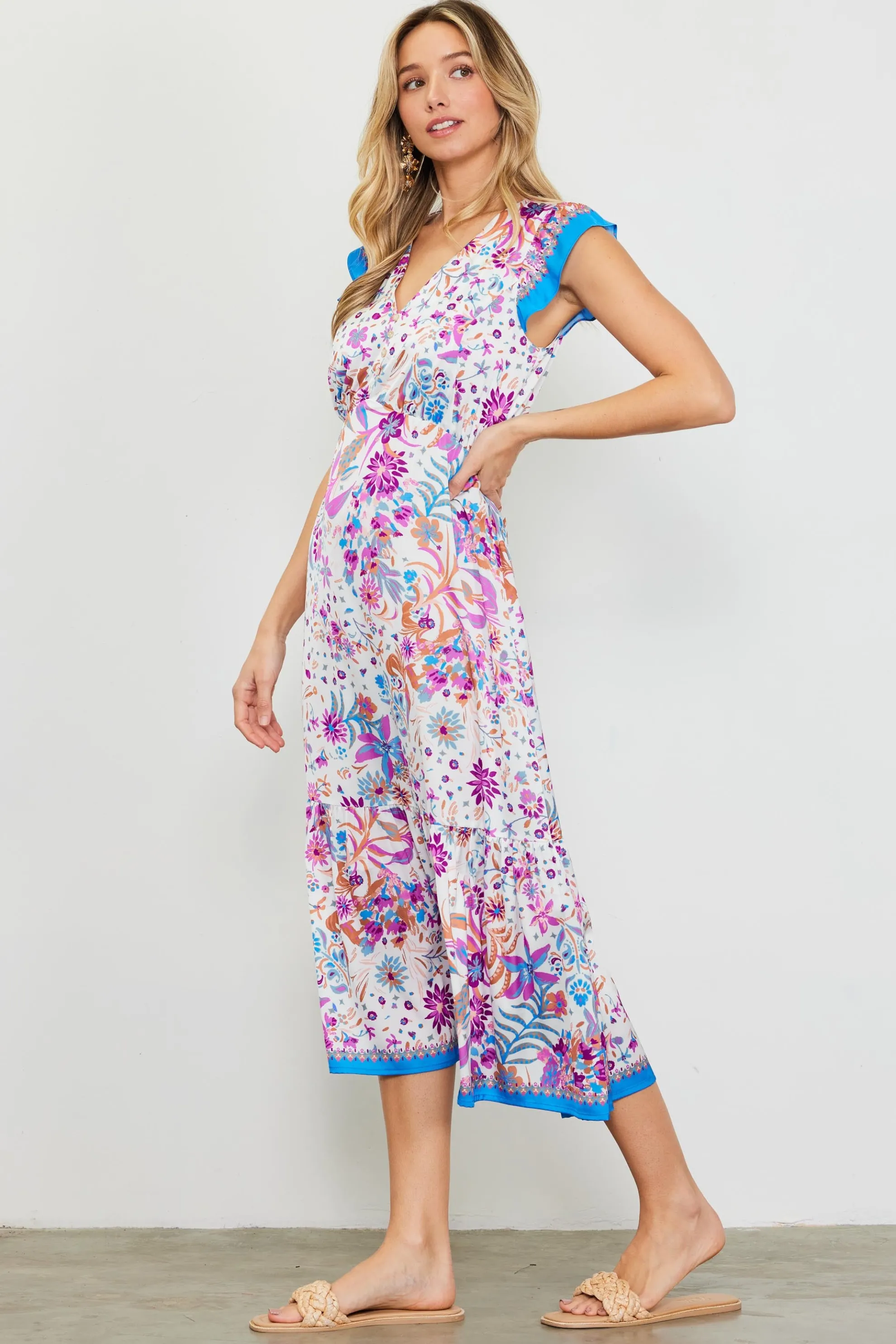Magnolia Border Print Flutter Sleeve Dress