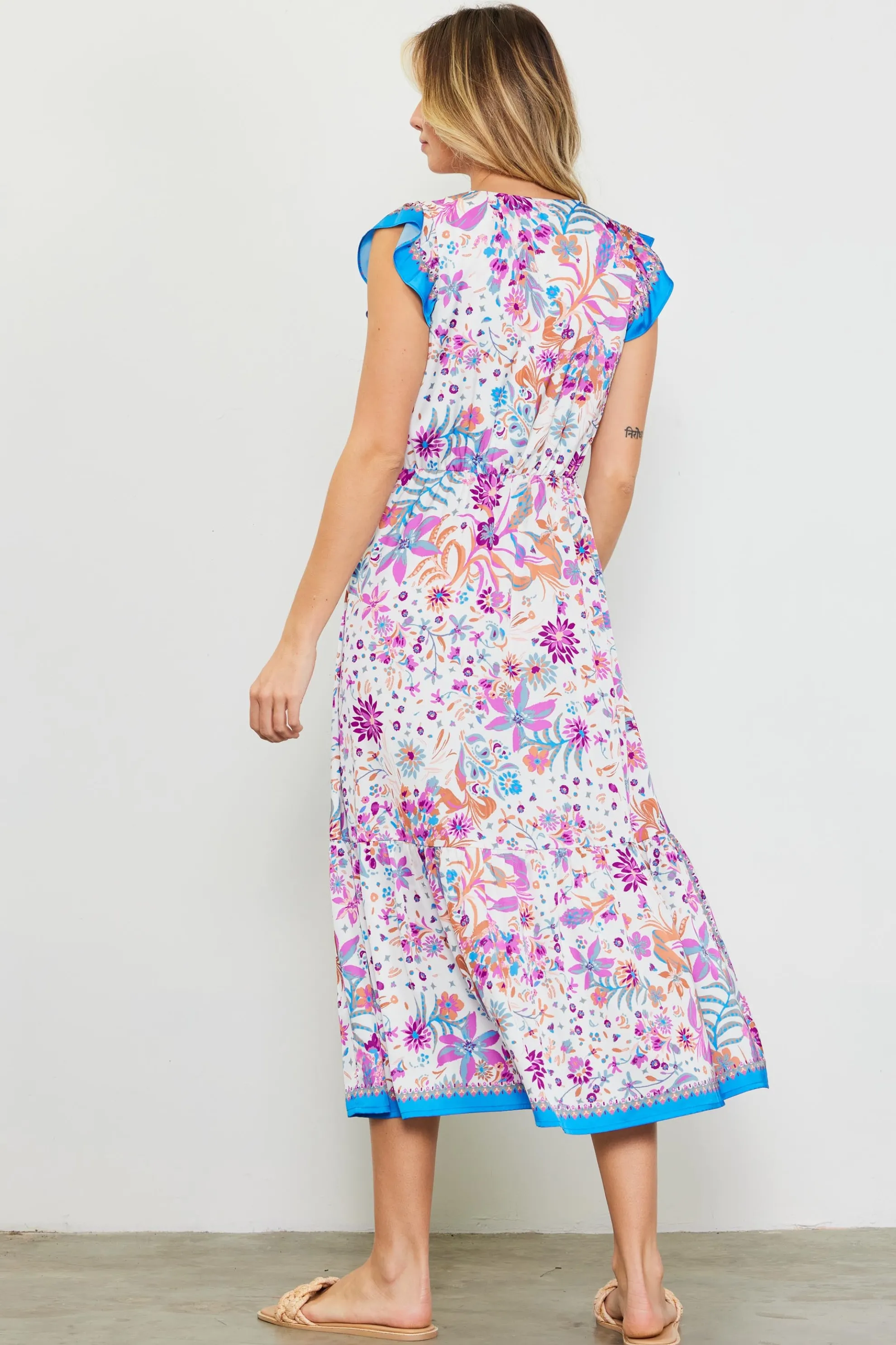 Magnolia Border Print Flutter Sleeve Dress