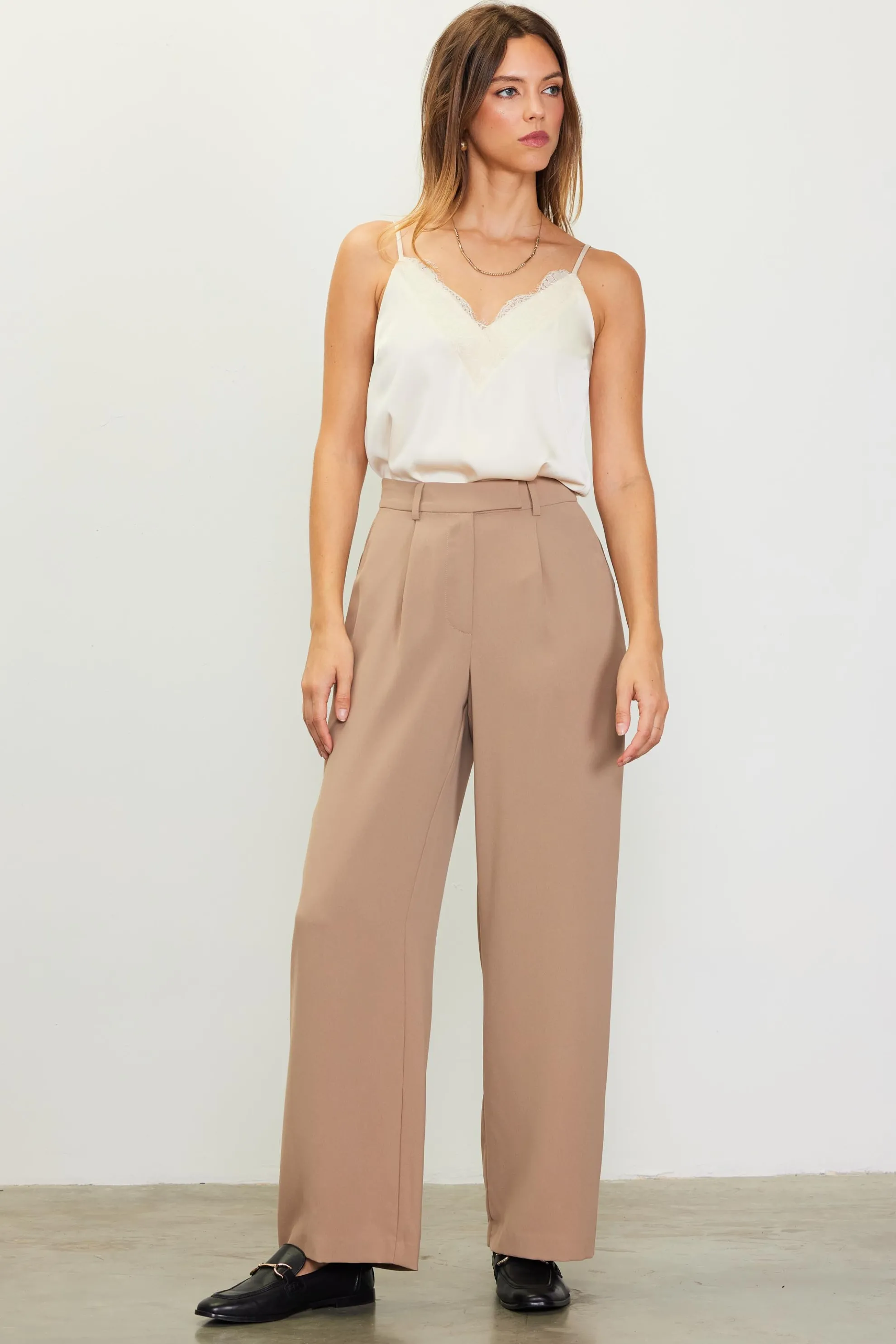 Pintuck Wide Leg Trousers