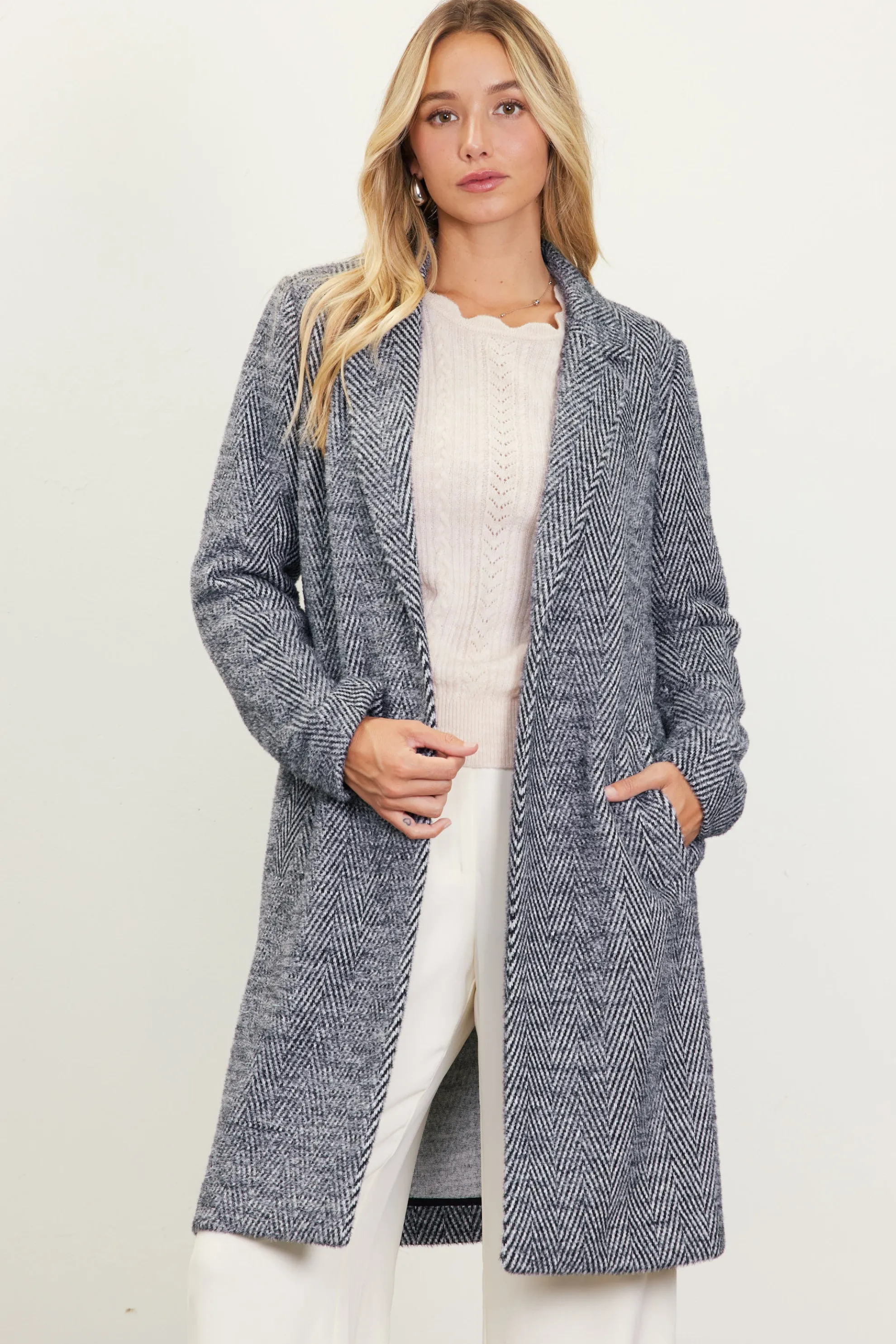 Herringbone Single Button Coat