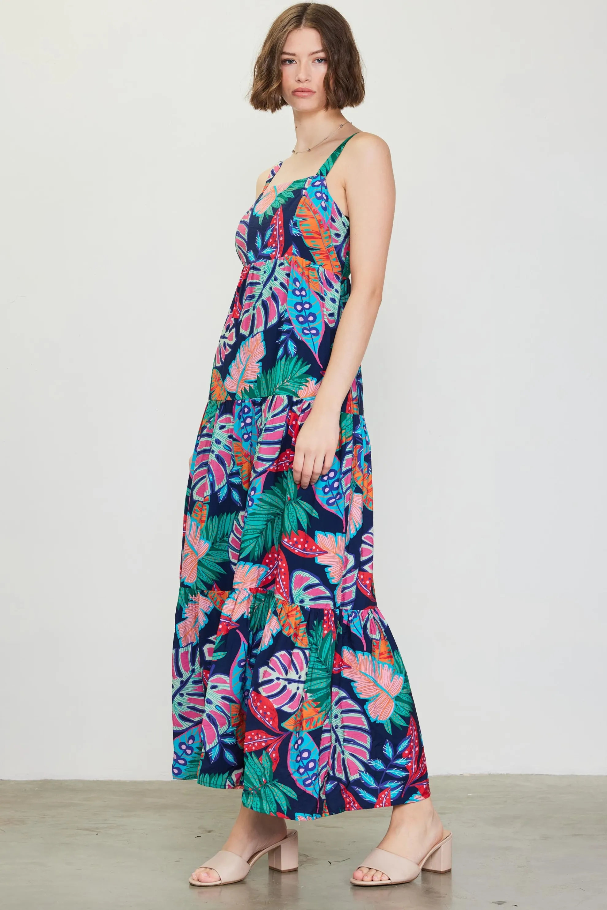 Ula Tropical Print Tiered Maxi Dress