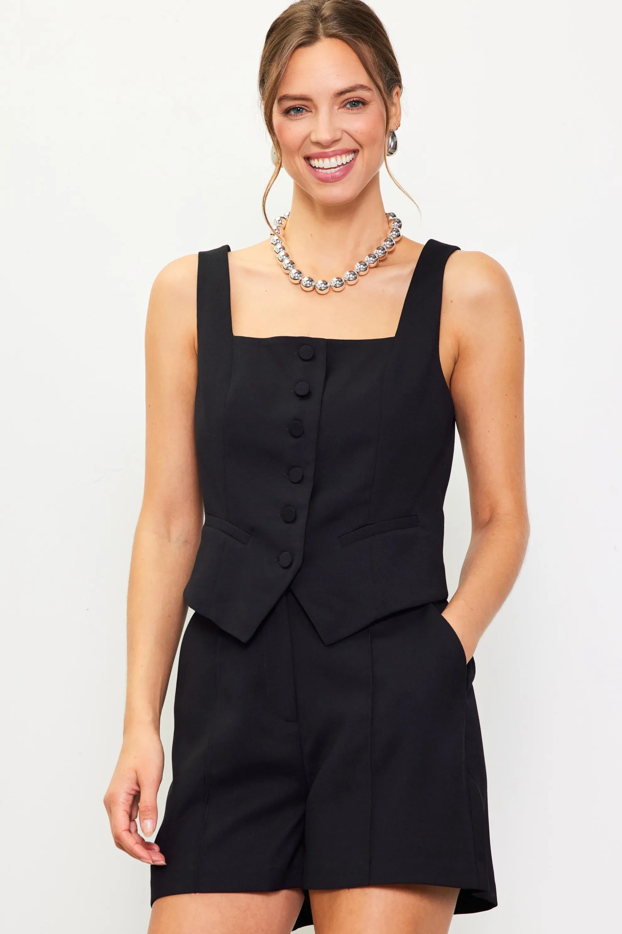 Square Neck Button Vest