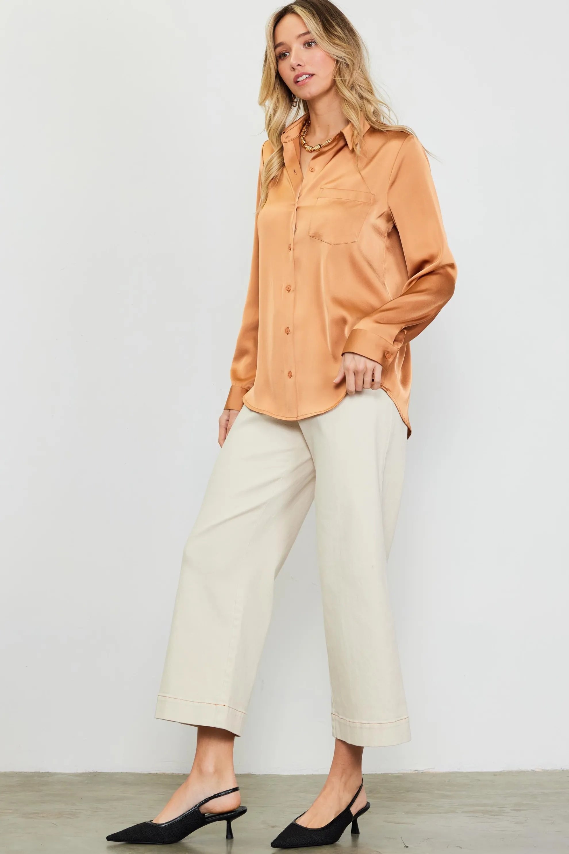 Satin Button Down Top