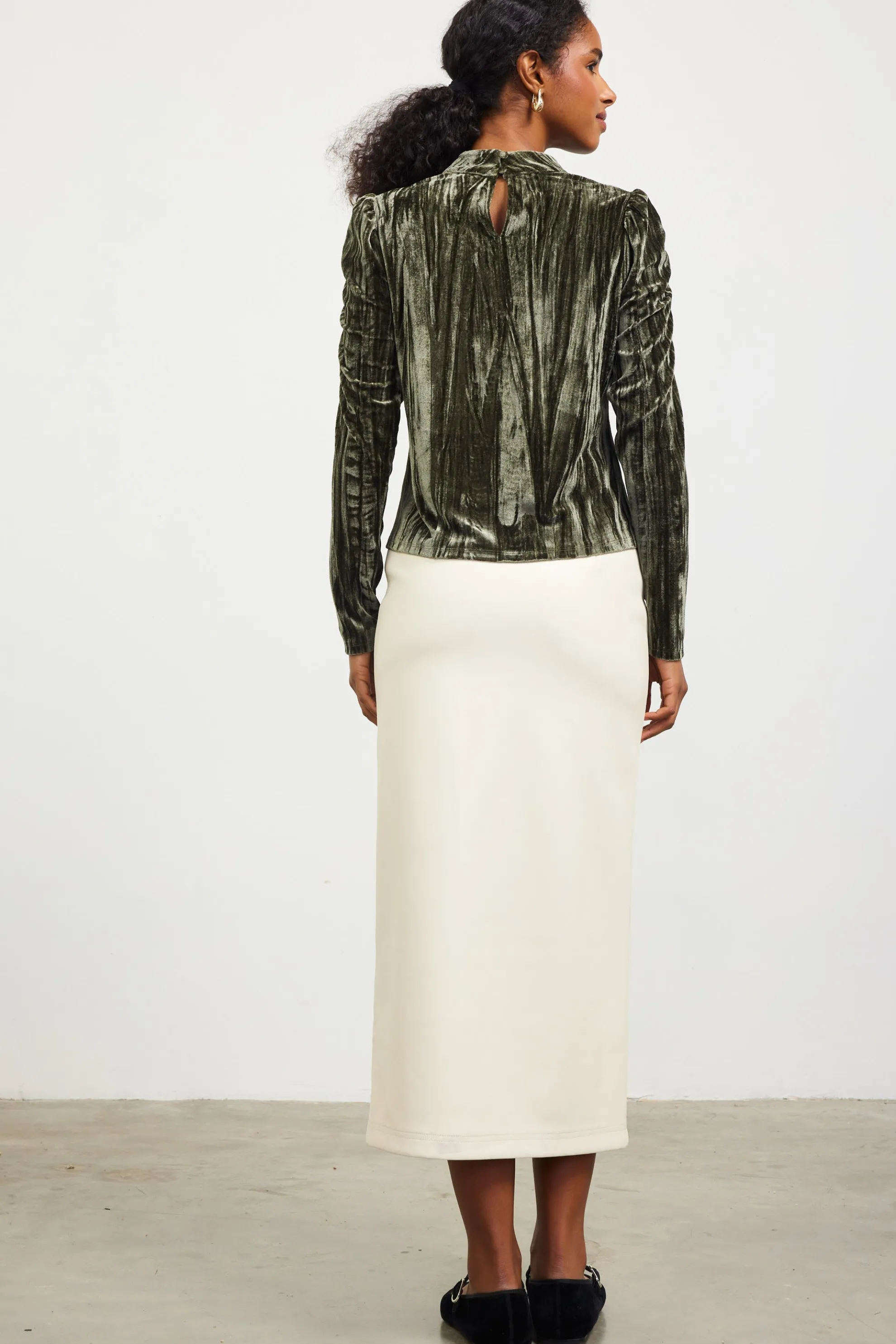 Crinkled Velvet Mock Neck Top