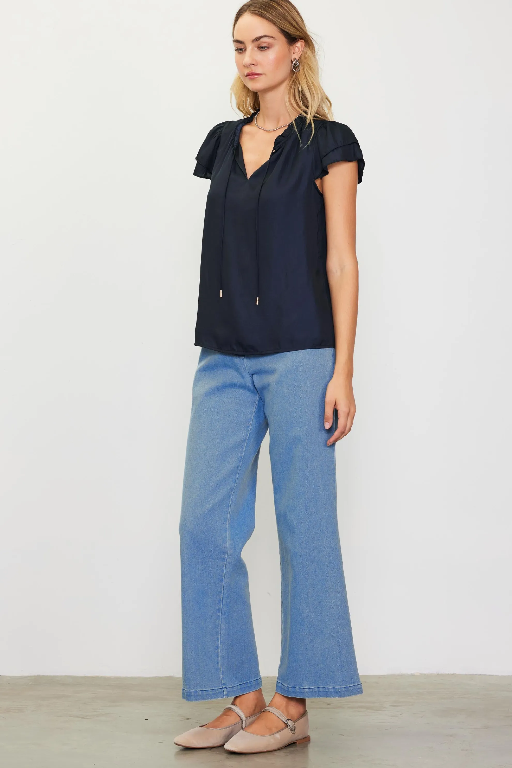 Satin Ruffled Detail Top