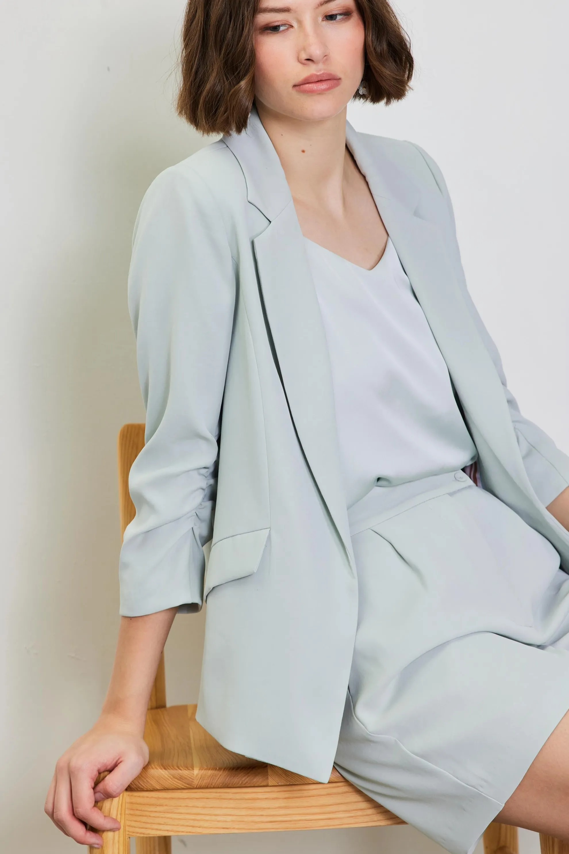 Recycled Shirred Sleeve Blazer