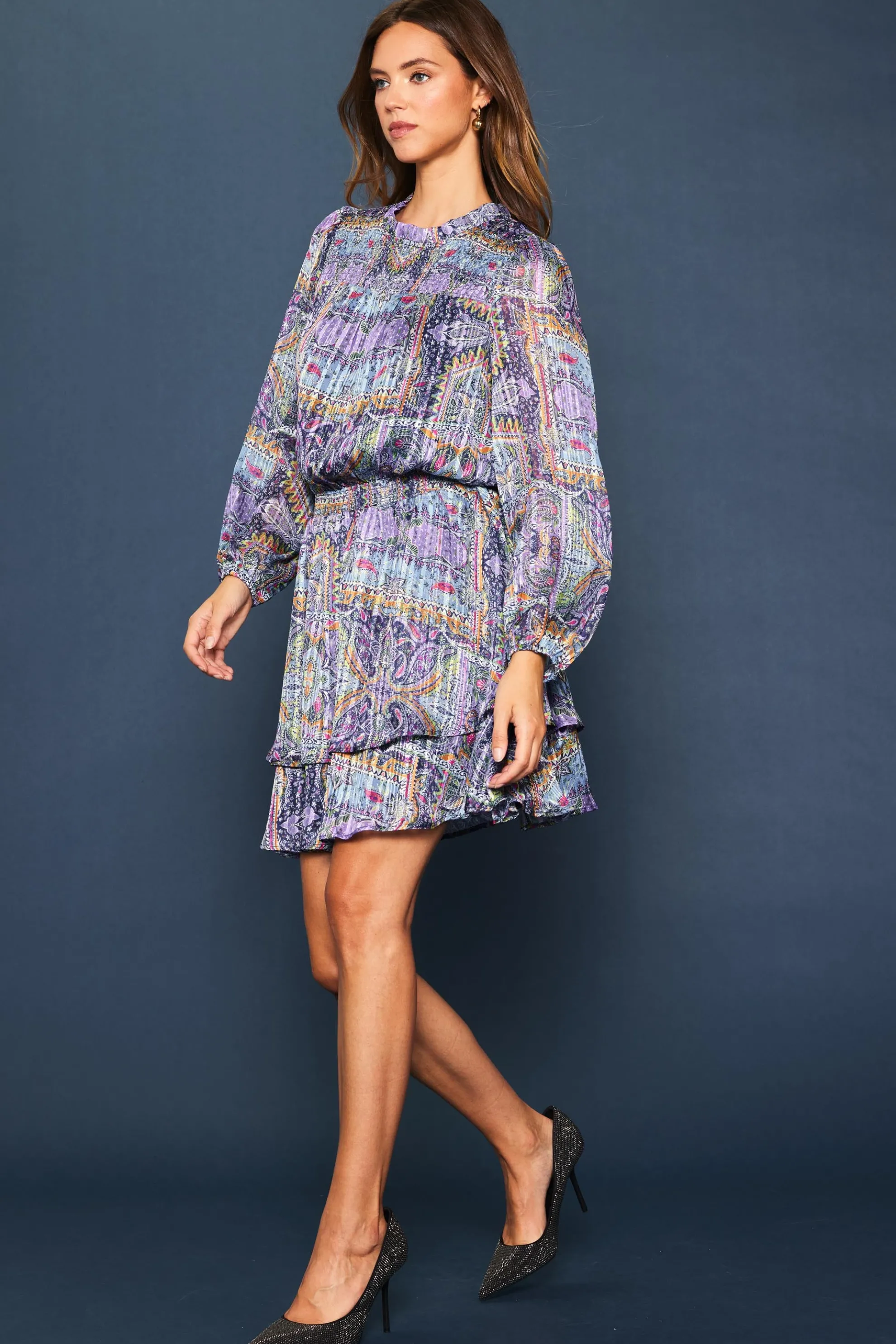 Paisley Motif Smocked Mini Dress