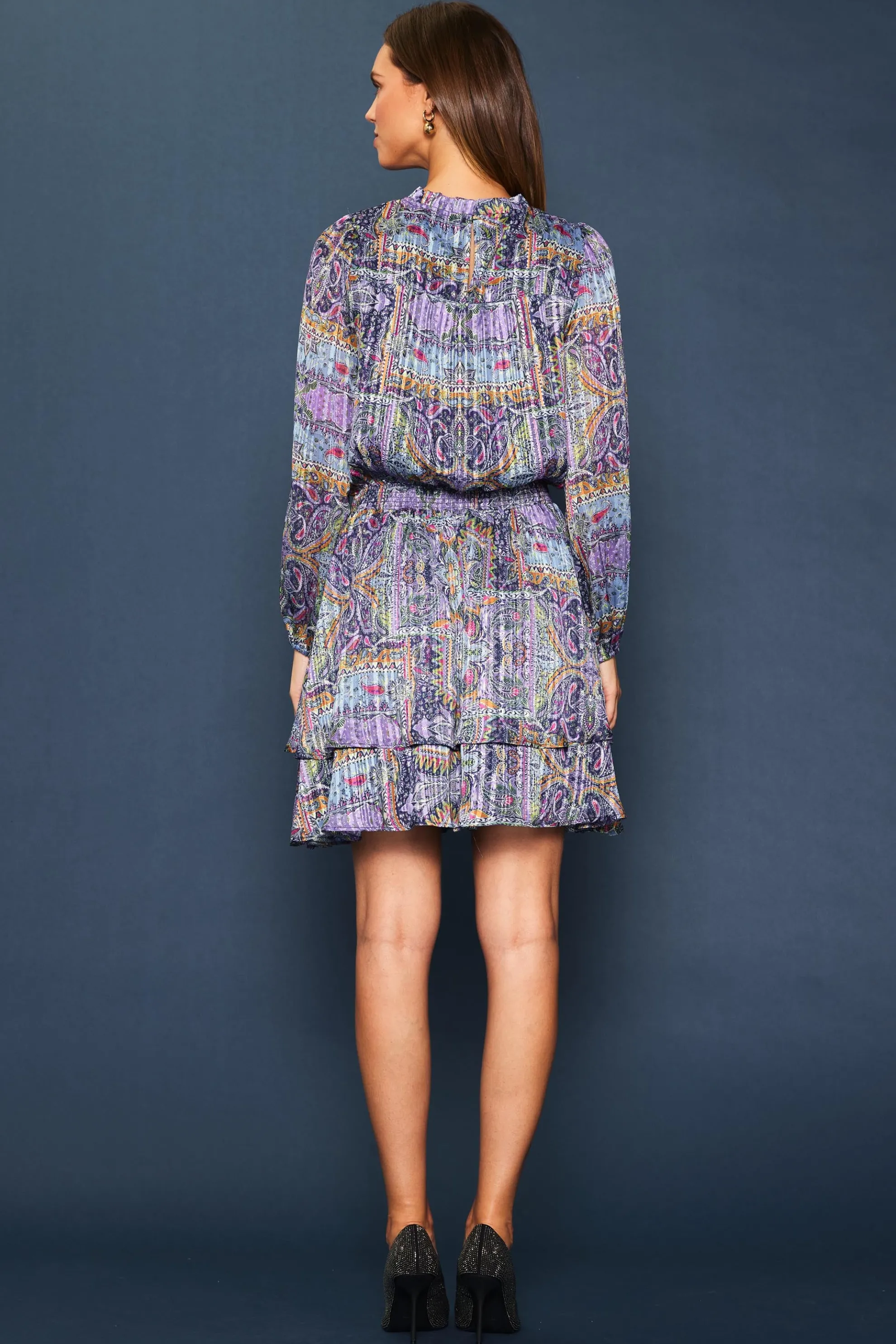 Paisley Motif Smocked Mini Dress