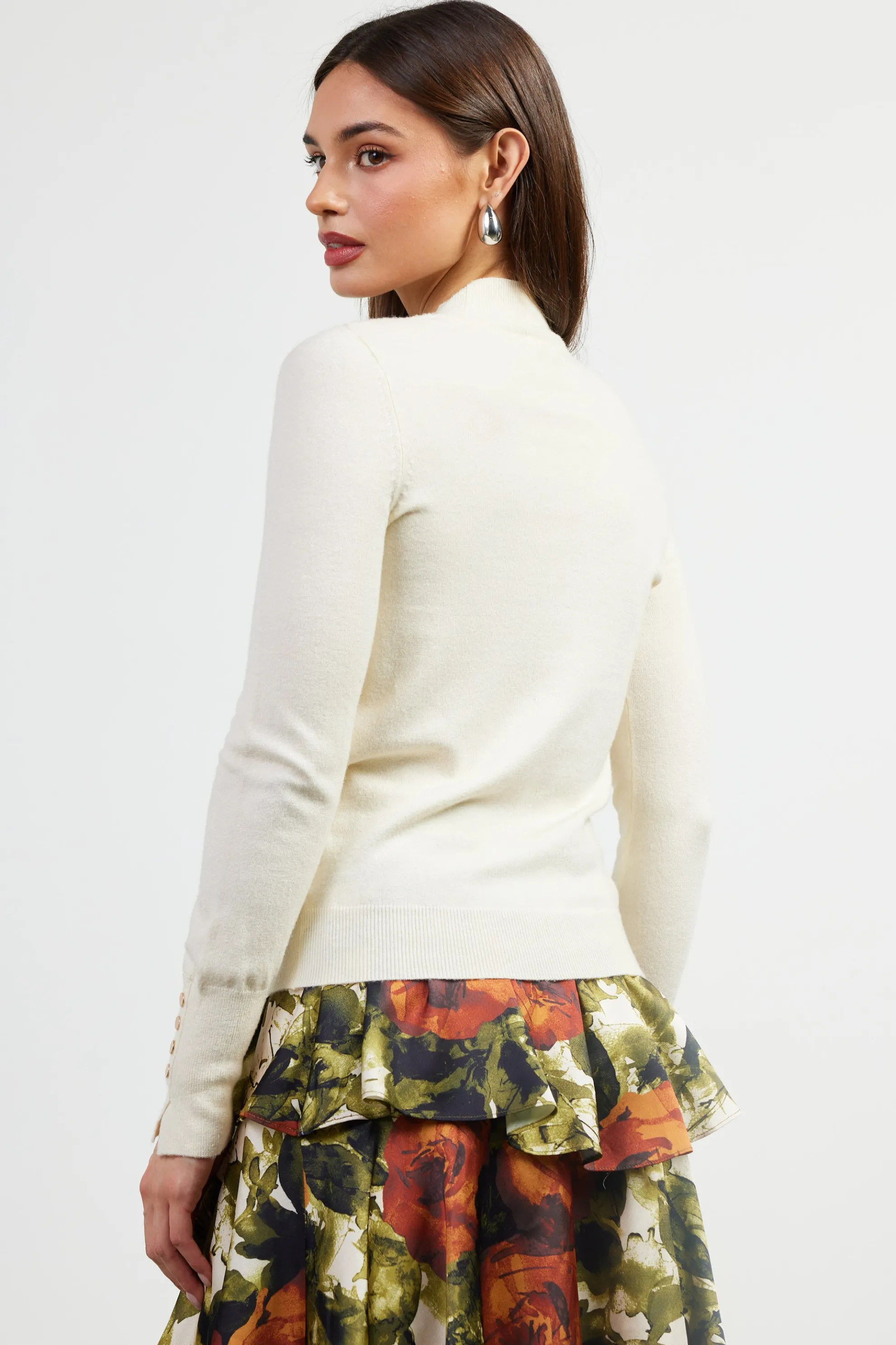 Button Detail Mock Neck Sweater