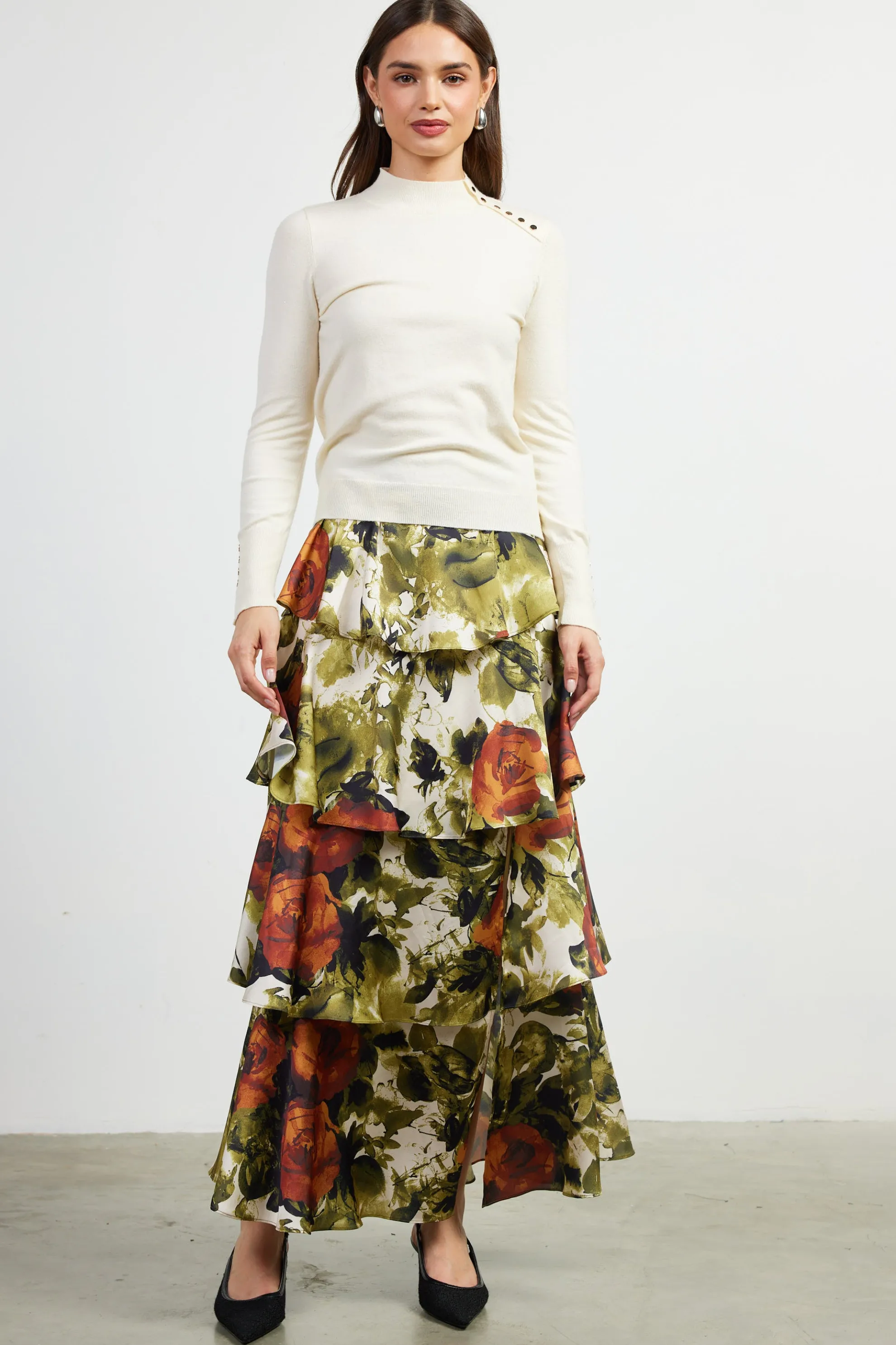 Button Detail Mock Neck Sweater