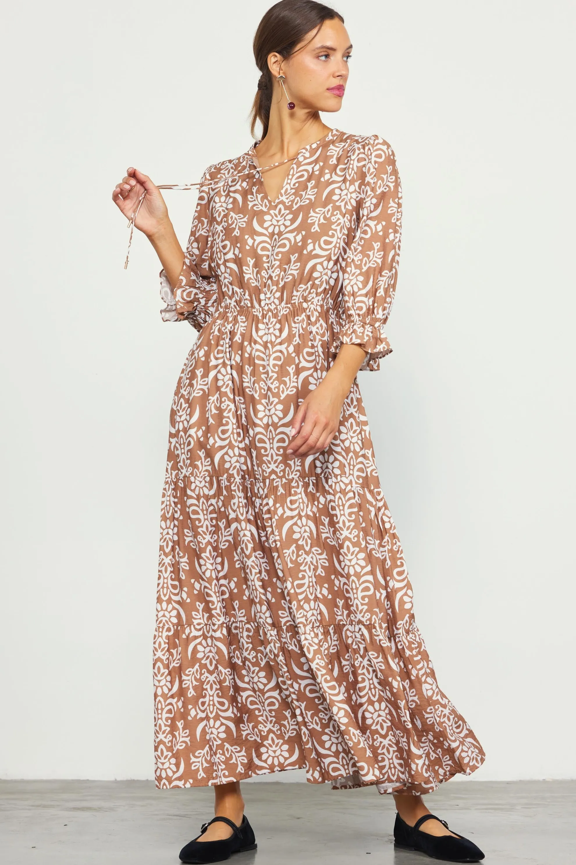 Skye Split Neck Ruffle Maxi Dress
