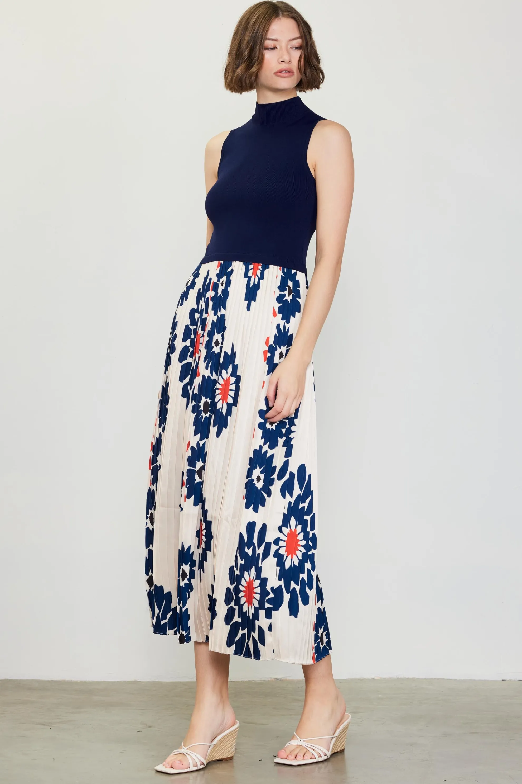 Floral Print Mixed Media Dress