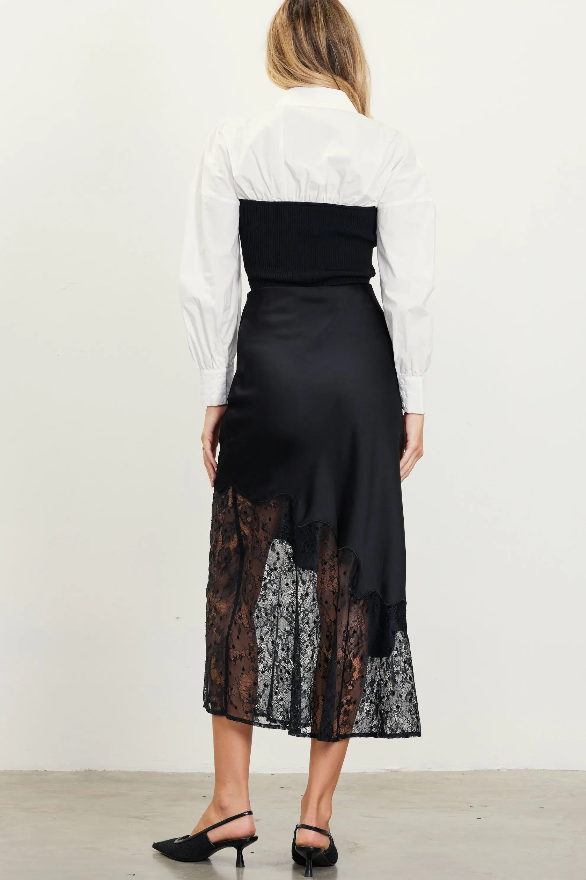 Asymmetrical Lace Satin Skirt