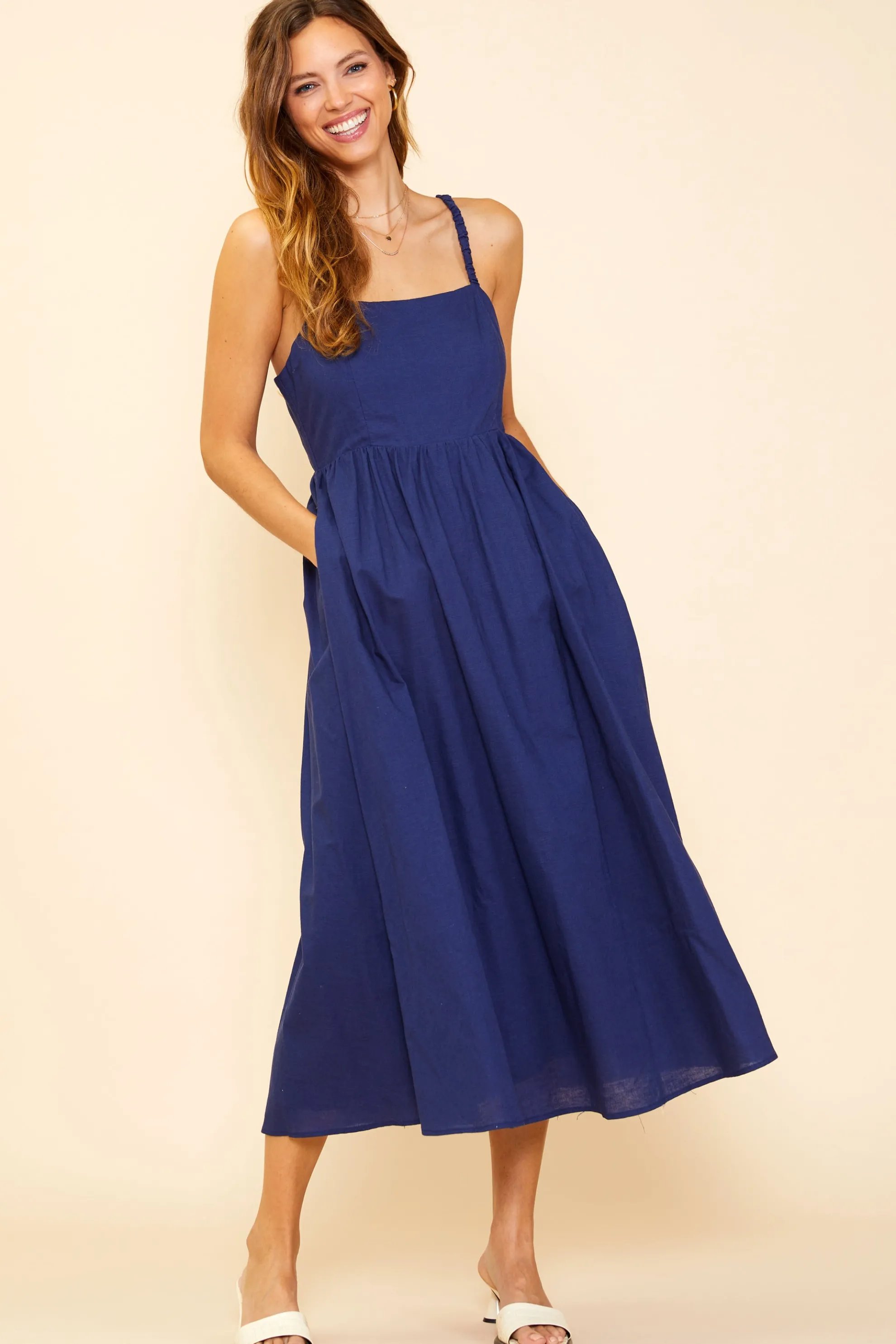 Criss Cross Back Tie Midi Dress