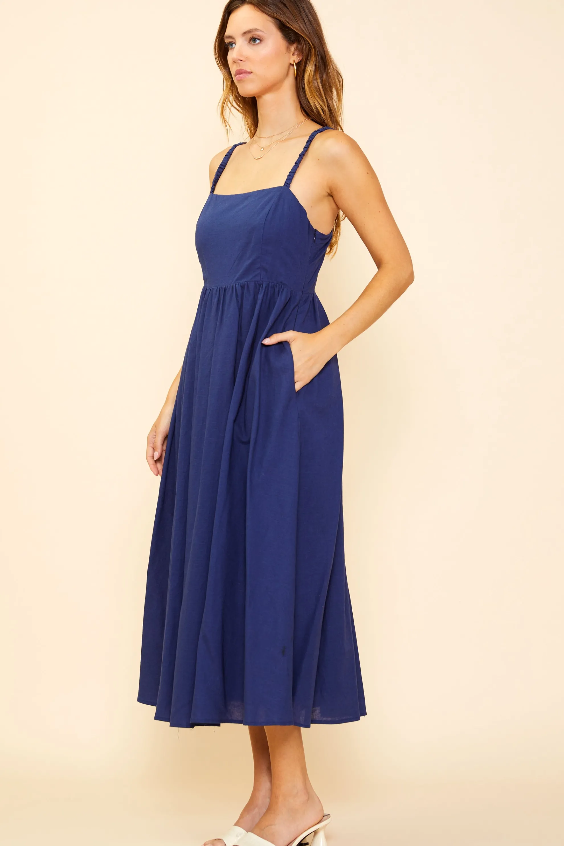 Criss Cross Back Tie Midi Dress