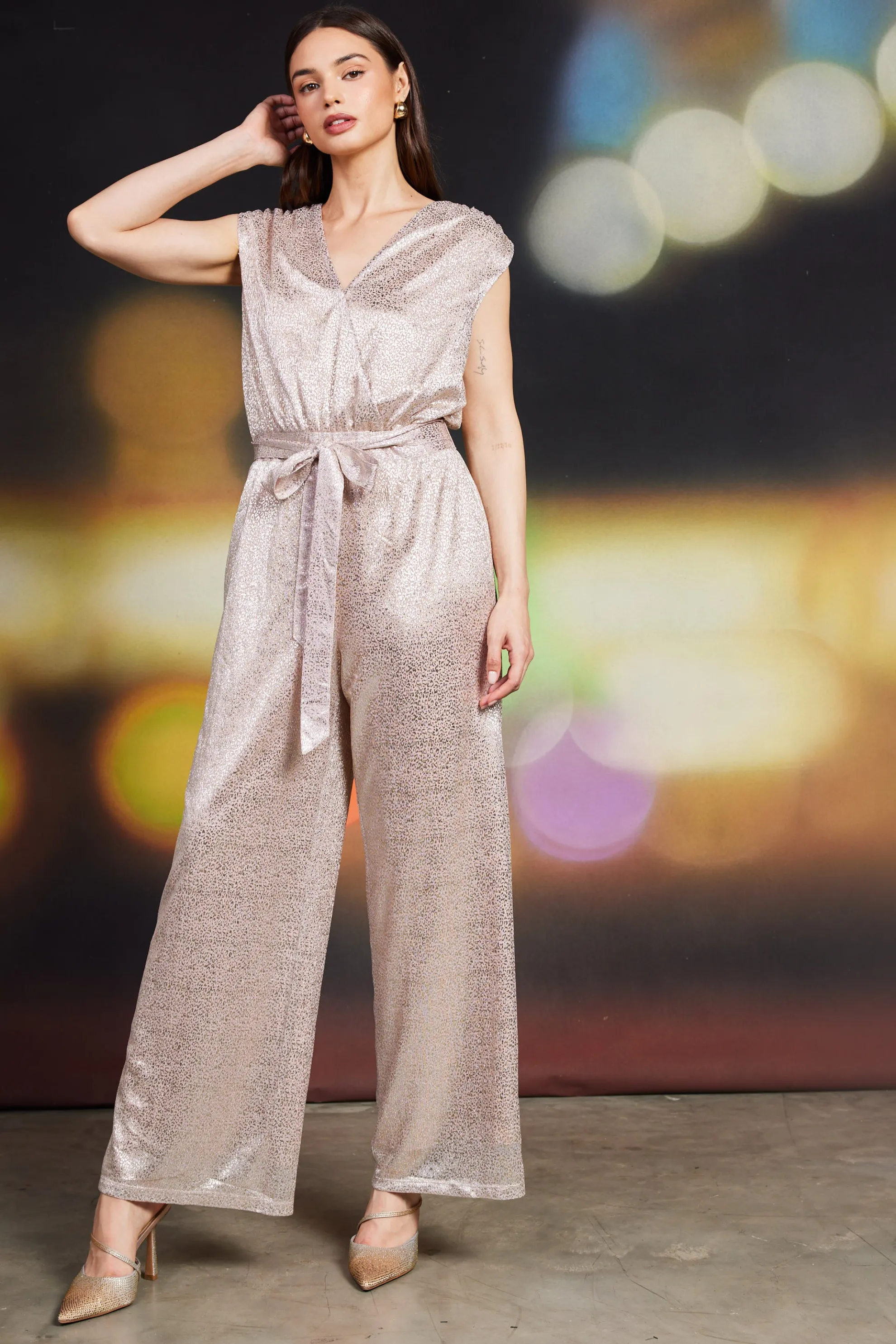 Blush Metallic Foil Print Jumpsuit
