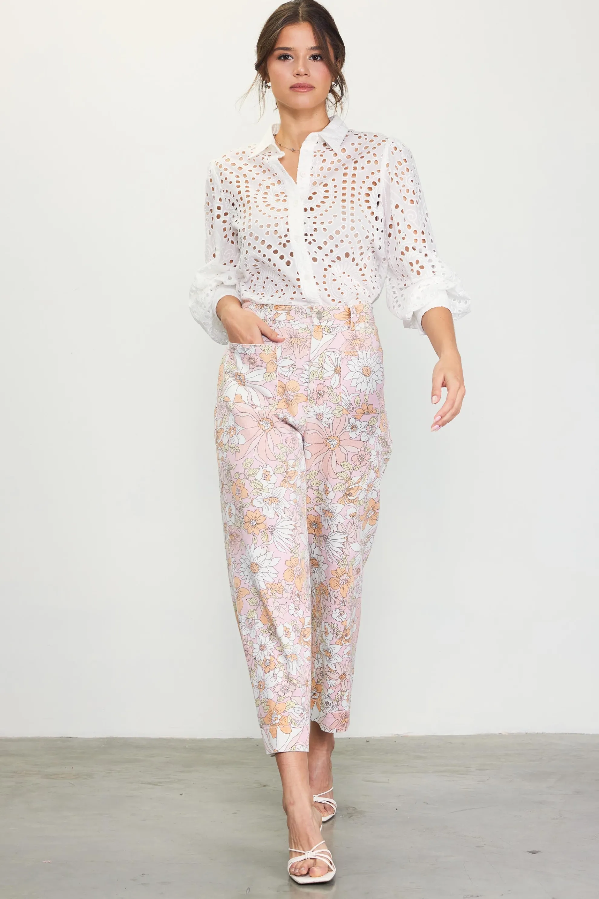 Retro Floral Wide Leg Pants