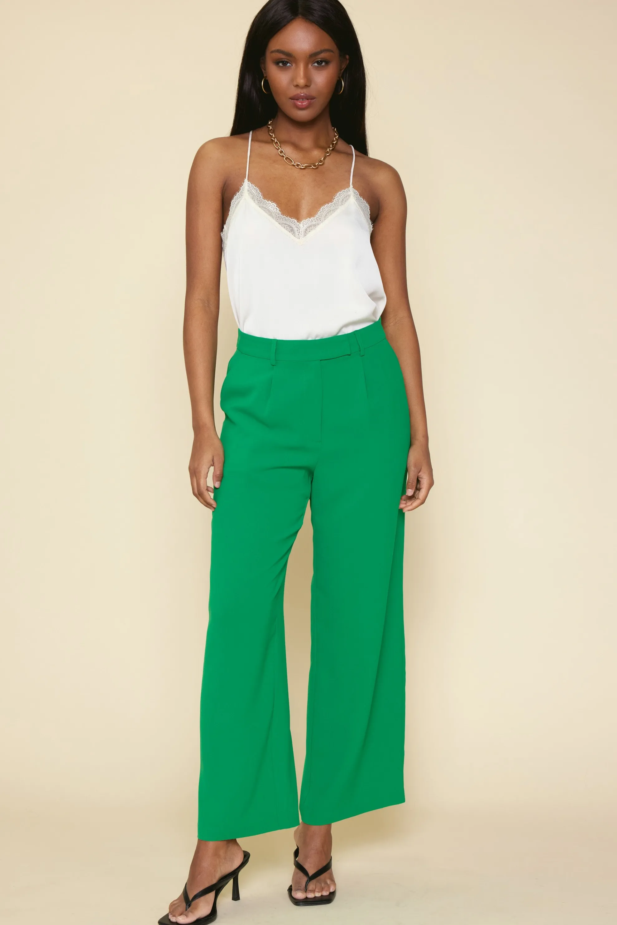 Pintuck Wide Leg Trousers