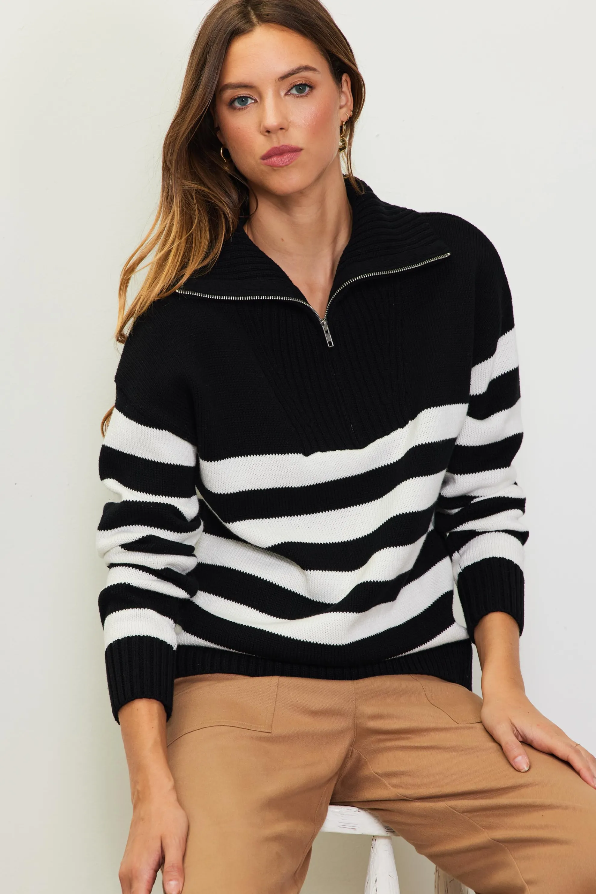Half-Zip Striped Sweater