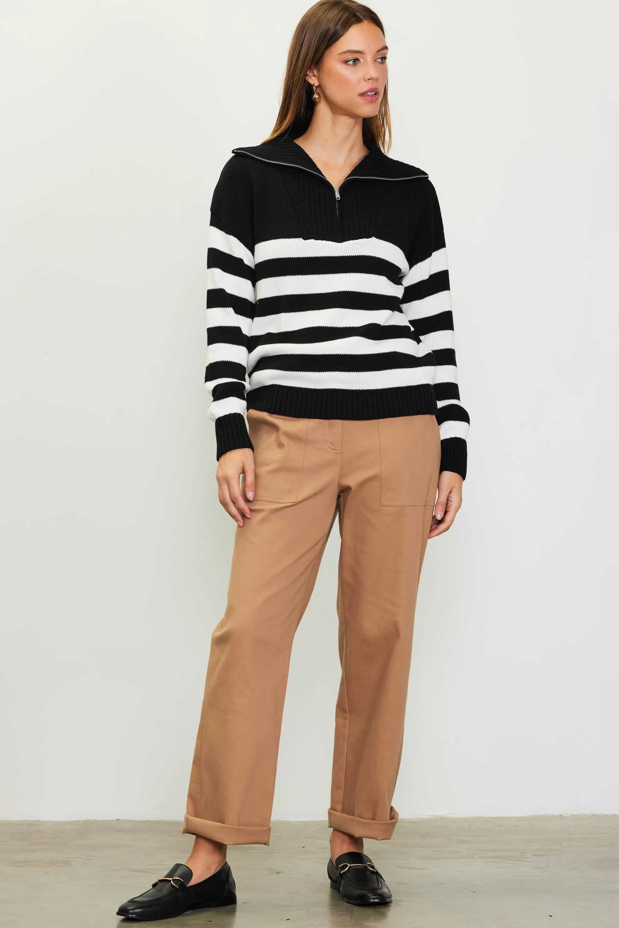 Half-Zip Striped Sweater