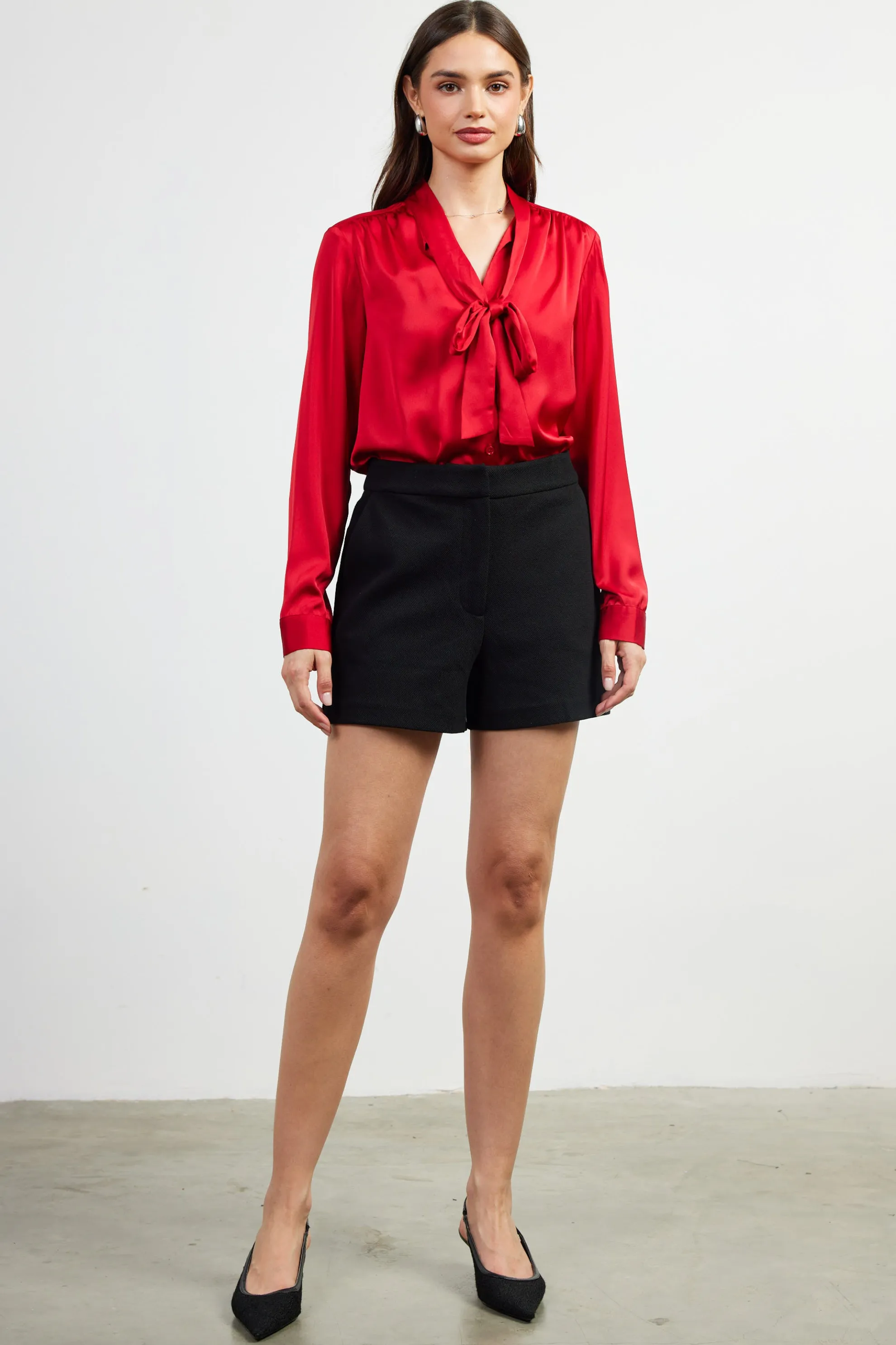 High-Rise Pleated Knit Shorts