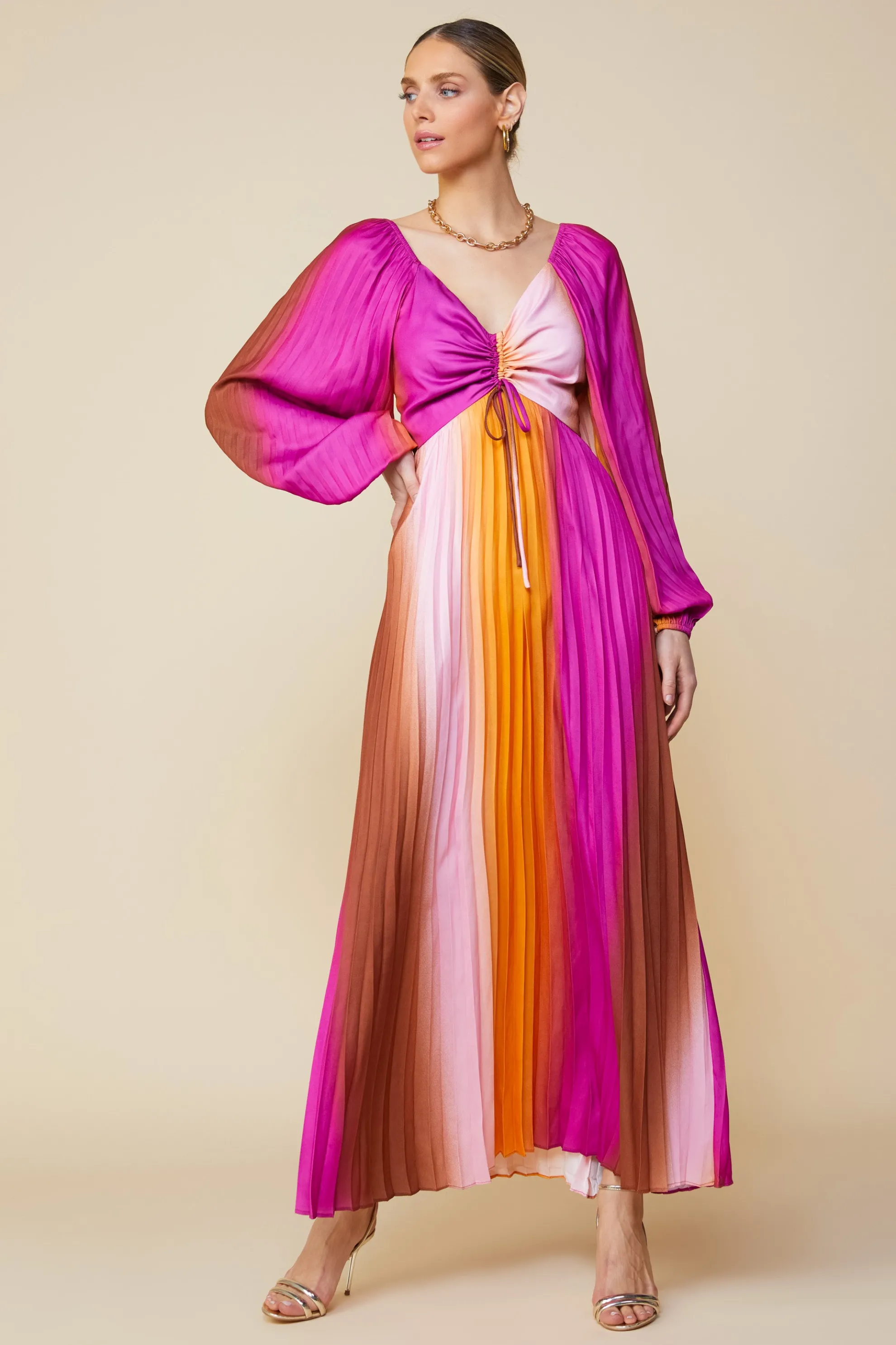 Retro Gradation Pleated Maxi Dress
