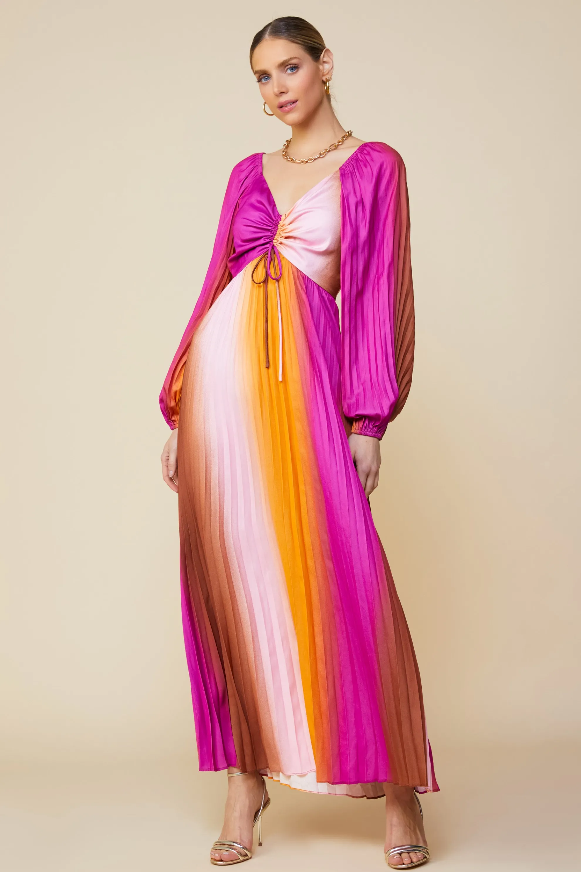 Retro Gradation Pleated Maxi Dress