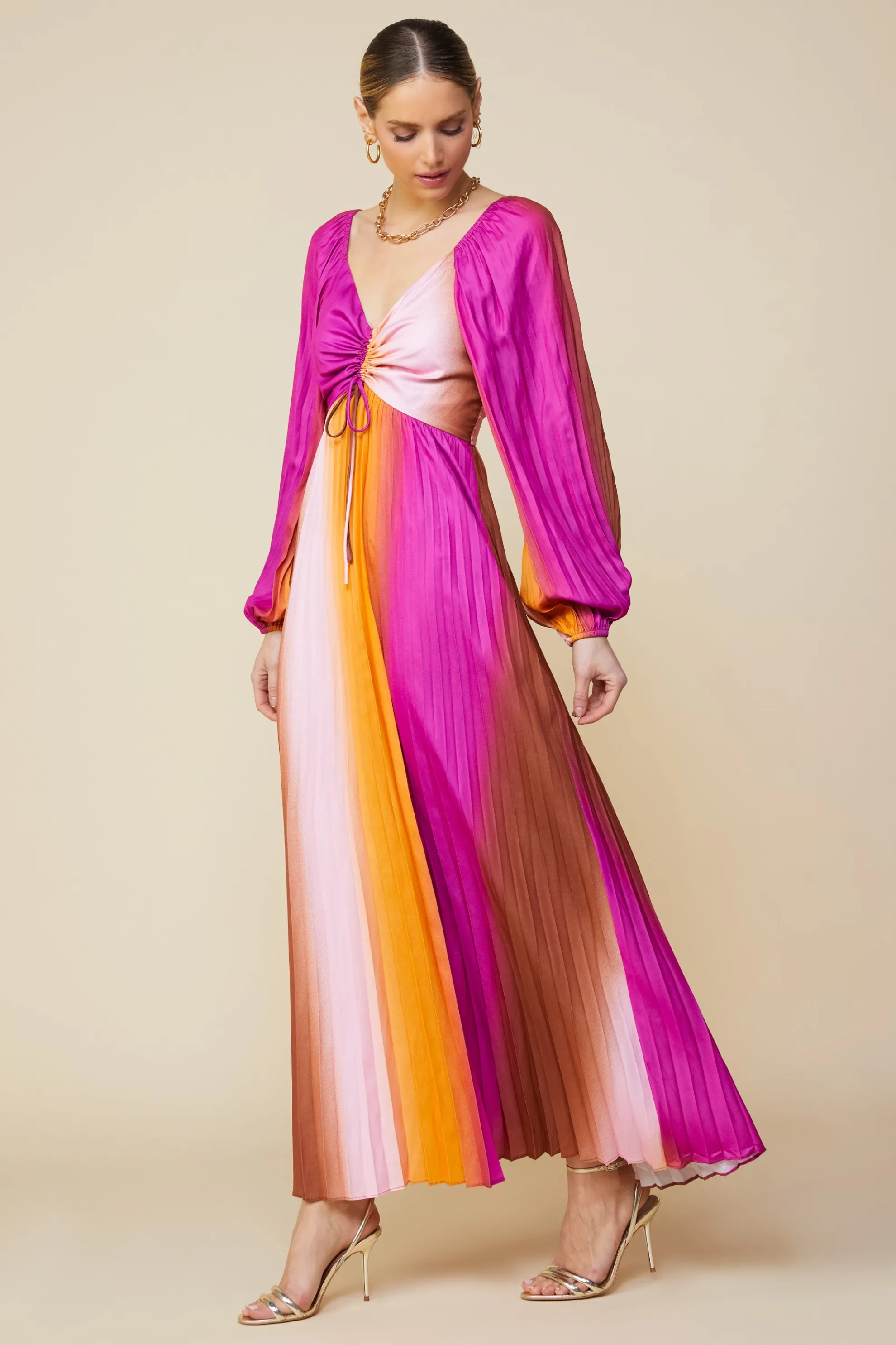 Retro Gradation Pleated Maxi Dress