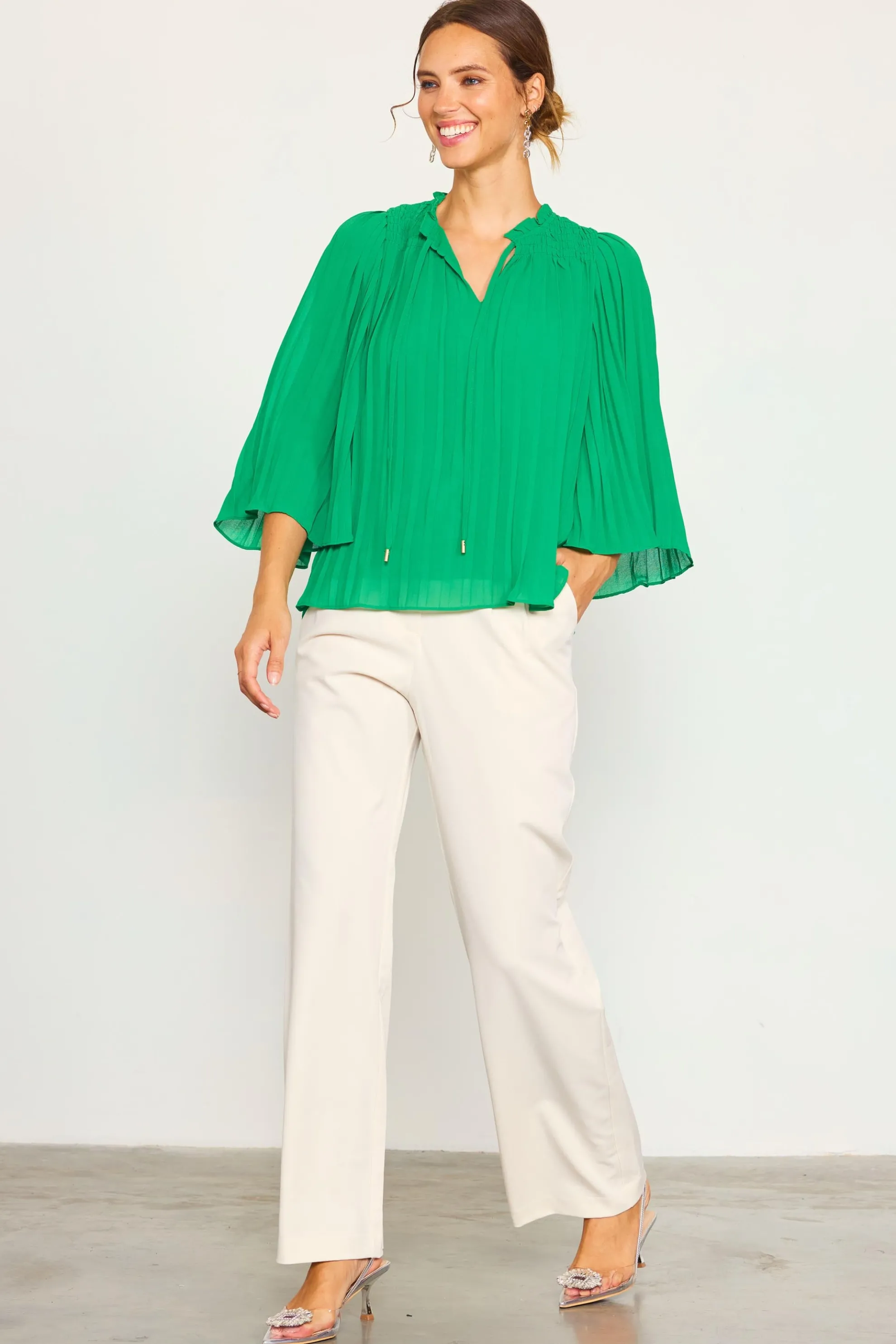 Pleated Ruffled Trim Top