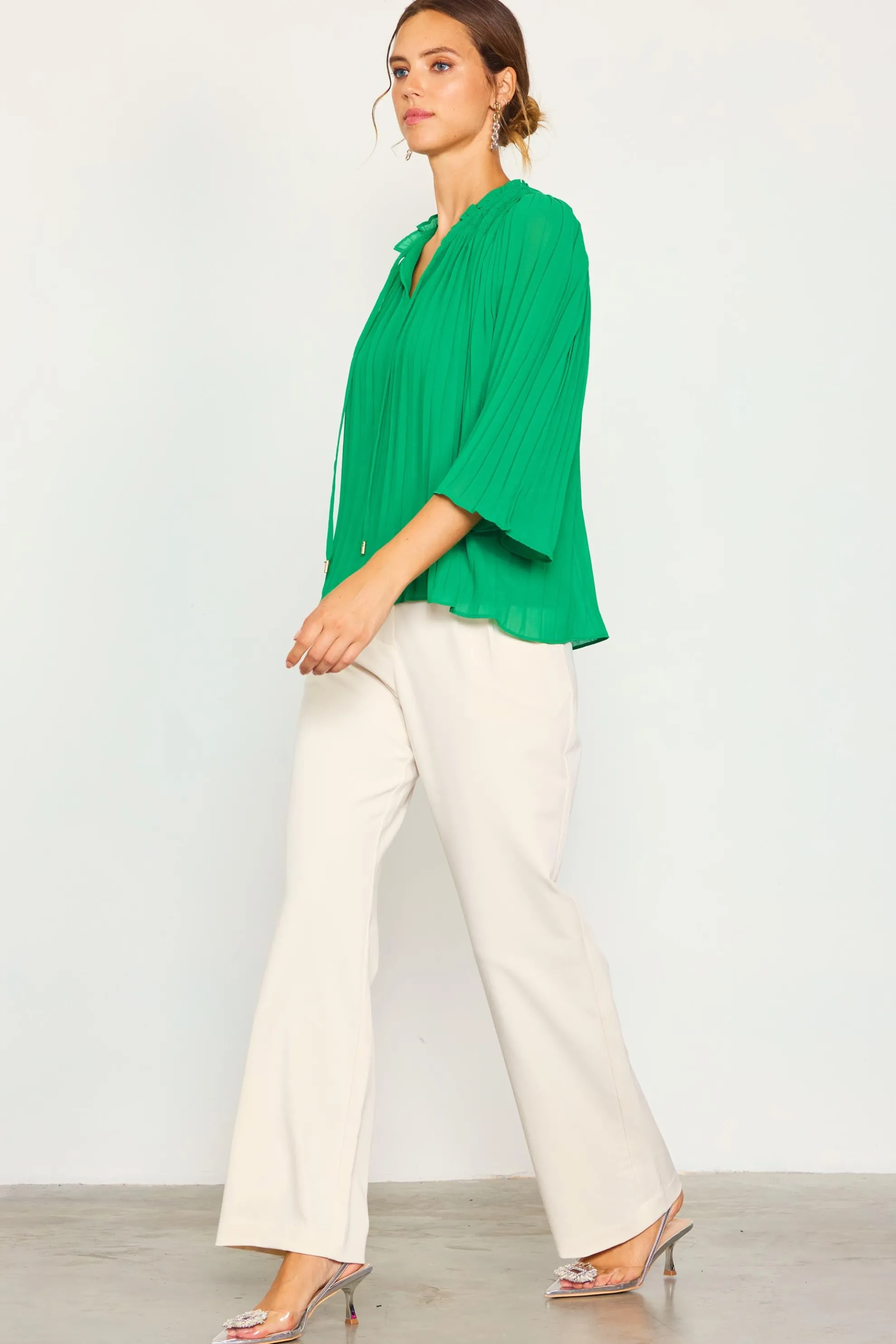 Pleated Ruffled Trim Top