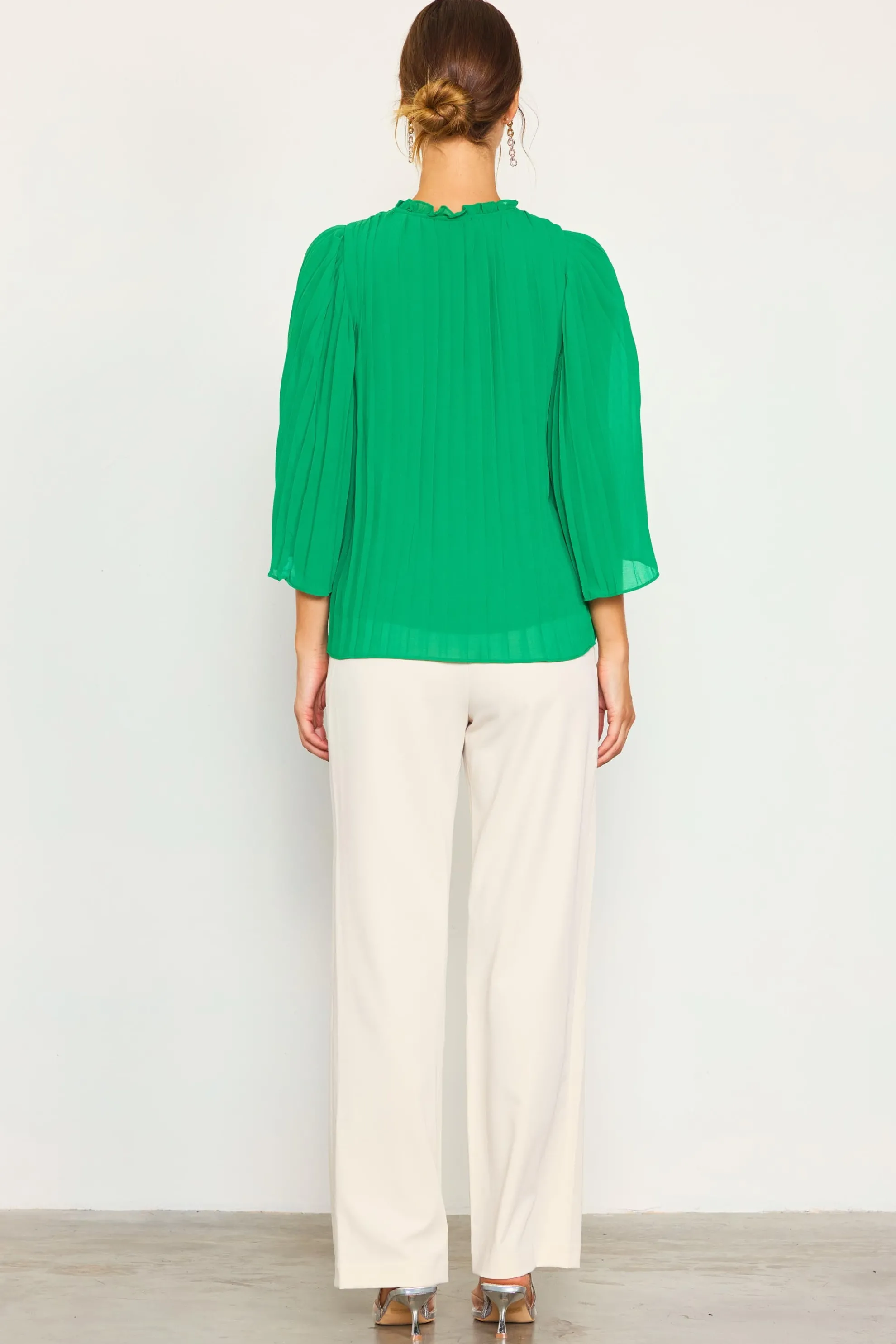 Pleated Ruffled Trim Top