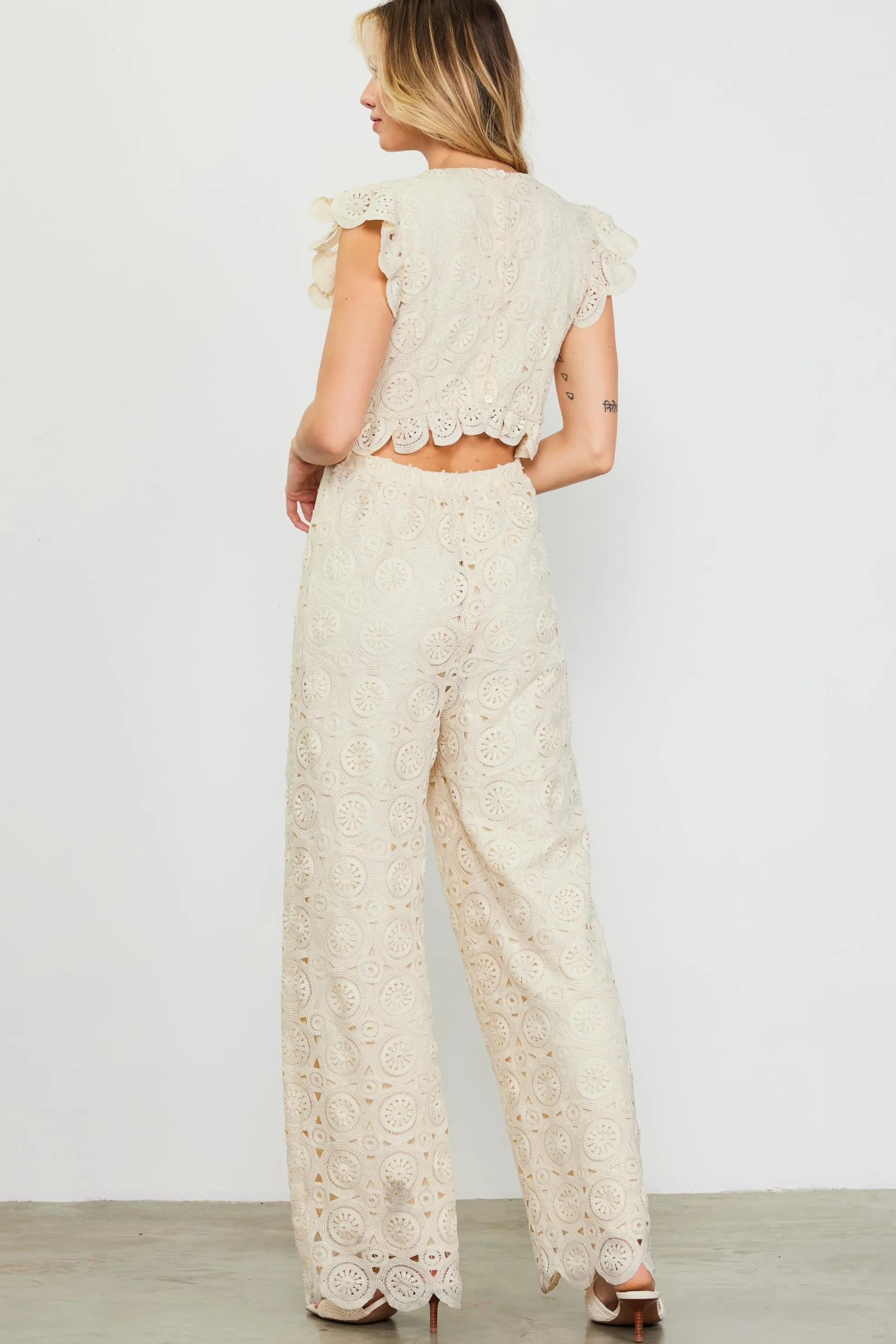 Crochet Ruffled Sleeve Jumpsuit