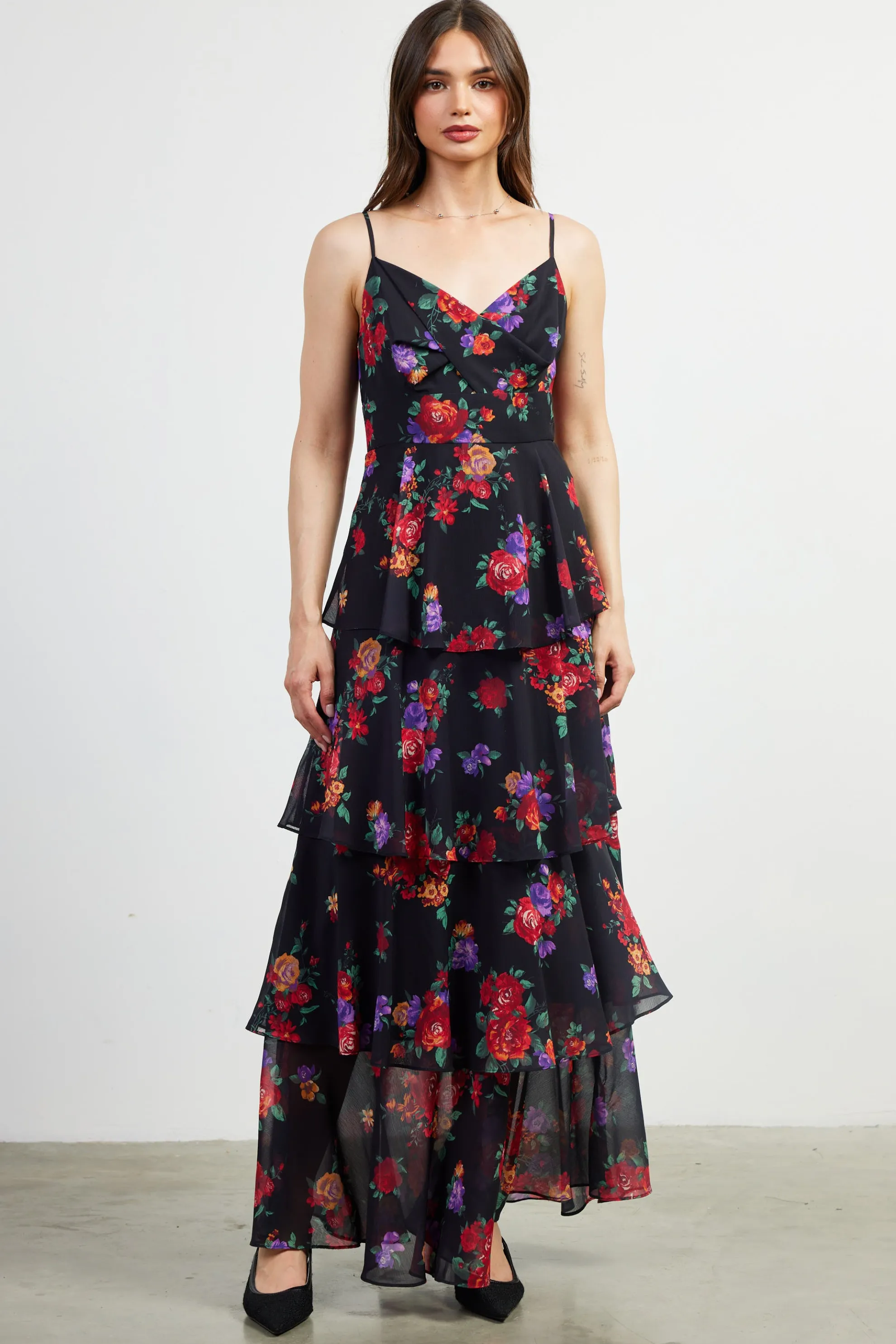 Mel Floral Print Tiered Maxi Dress
