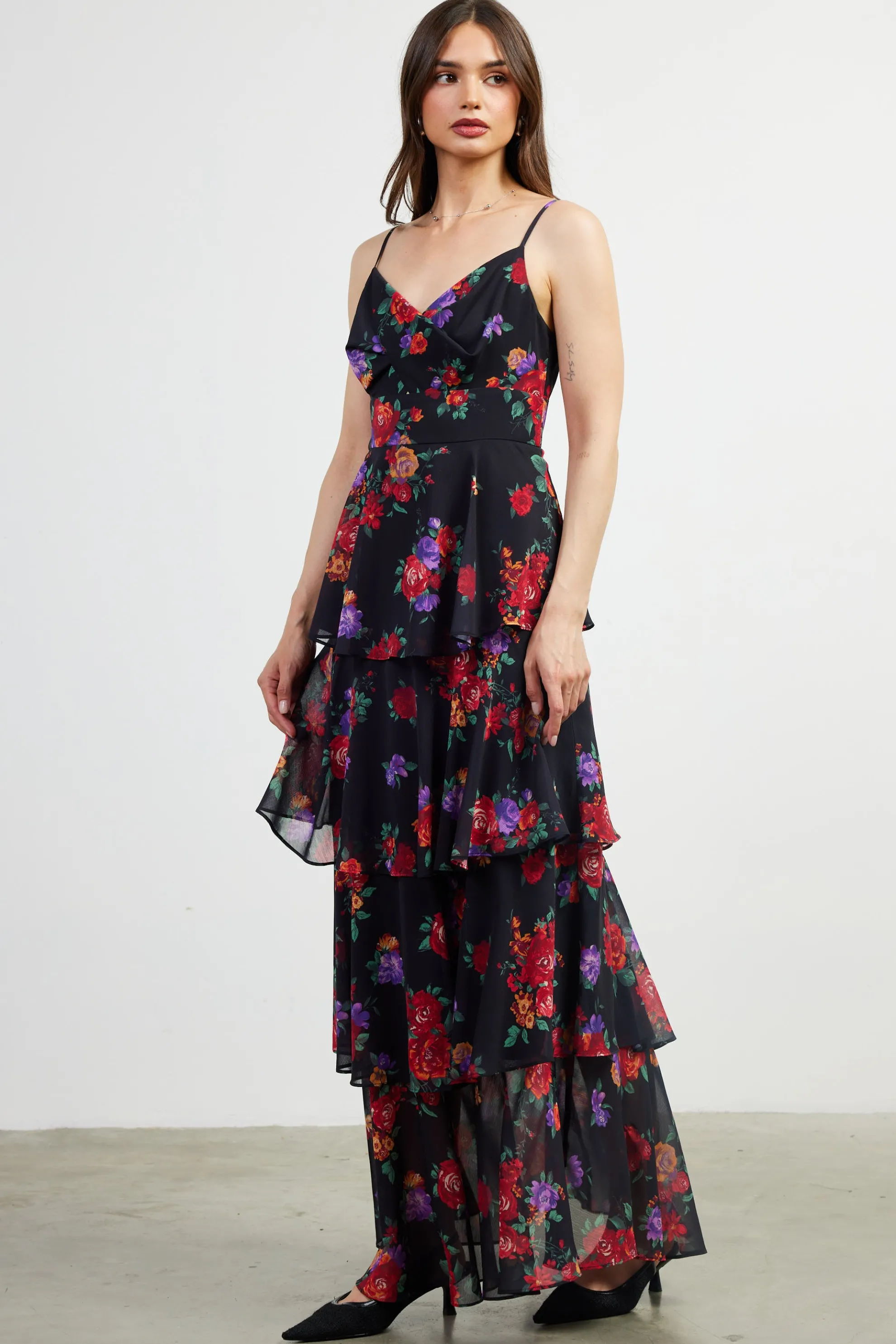 Mel Floral Print Tiered Maxi Dress