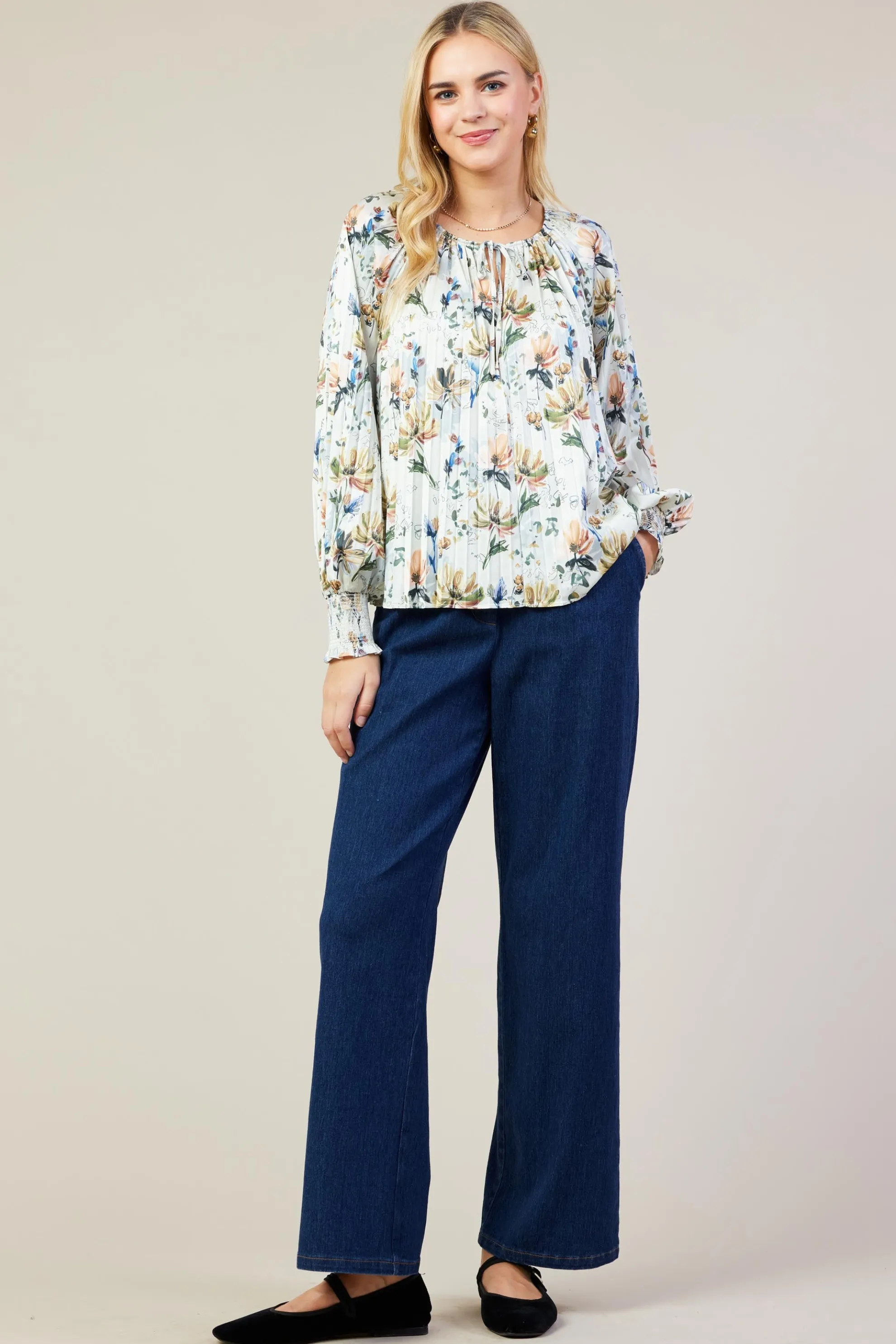 Amani Floral Print Pleated Blouse