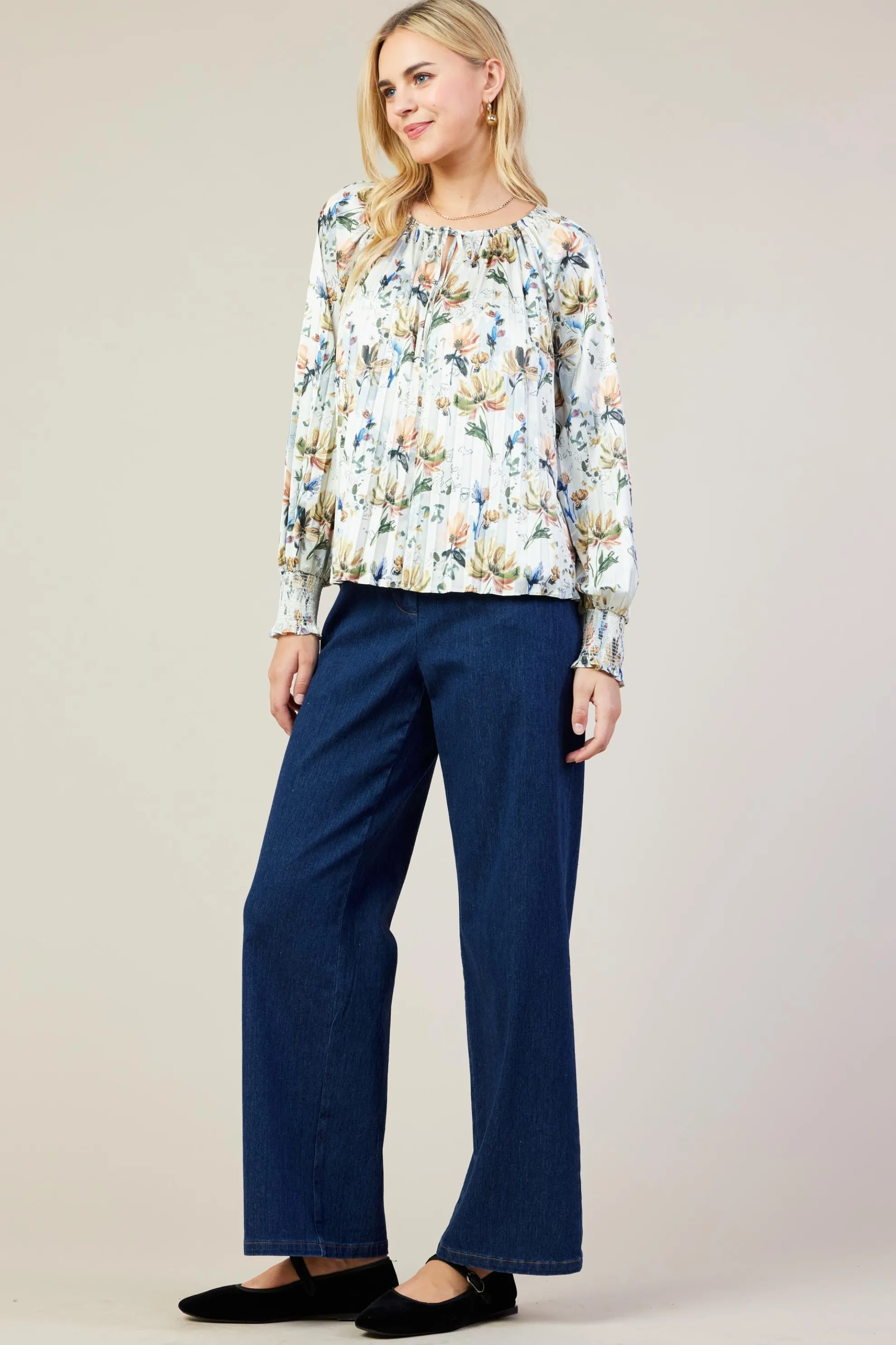 Amani Floral Print Pleated Blouse