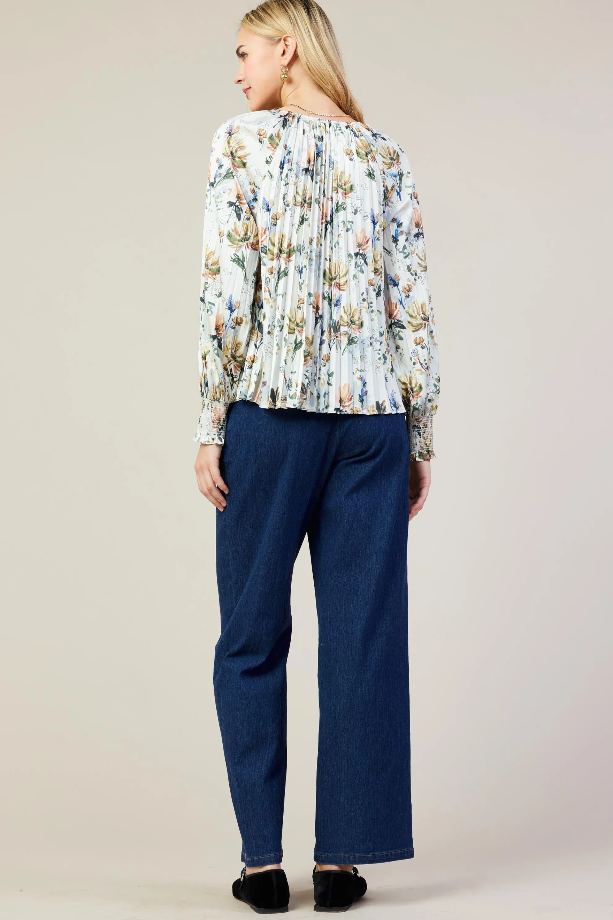 Amani Floral Print Pleated Blouse