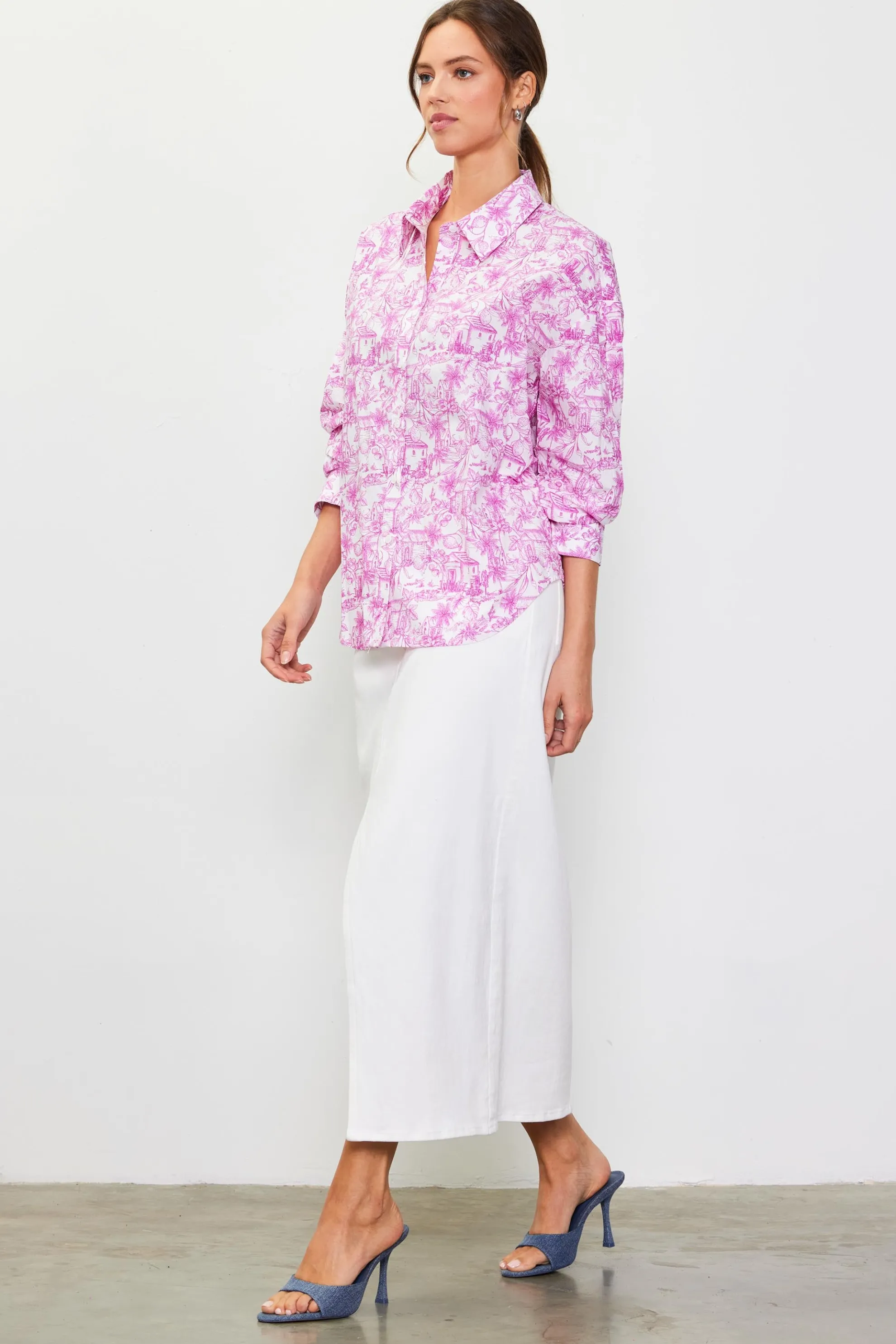 Daphne Floral Print Button Down Blouse