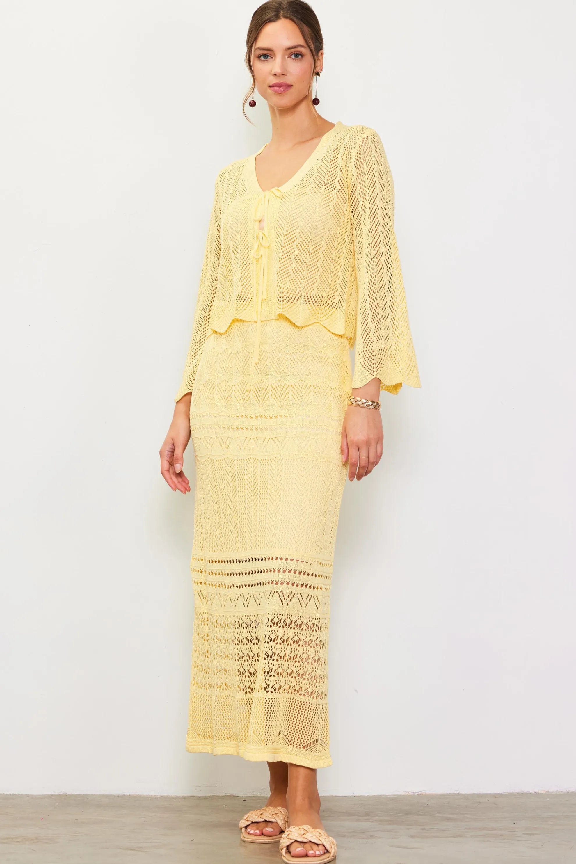 Open Knit Midi Skirt