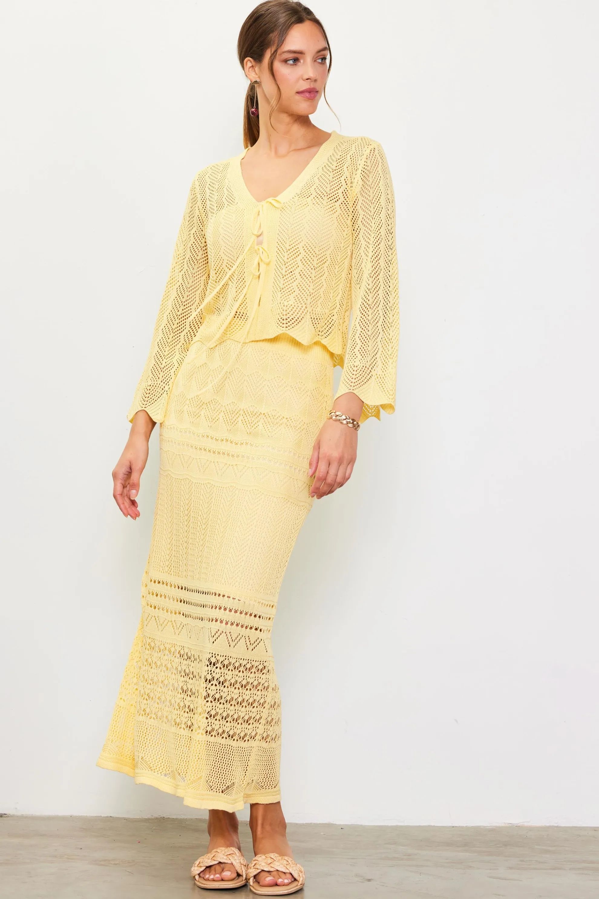 Open Knit Midi Skirt