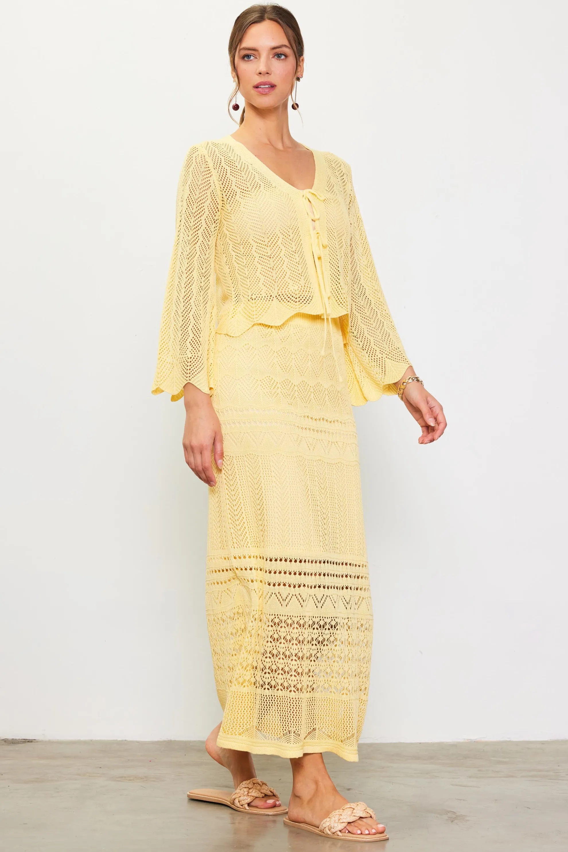 Open Knit Midi Skirt