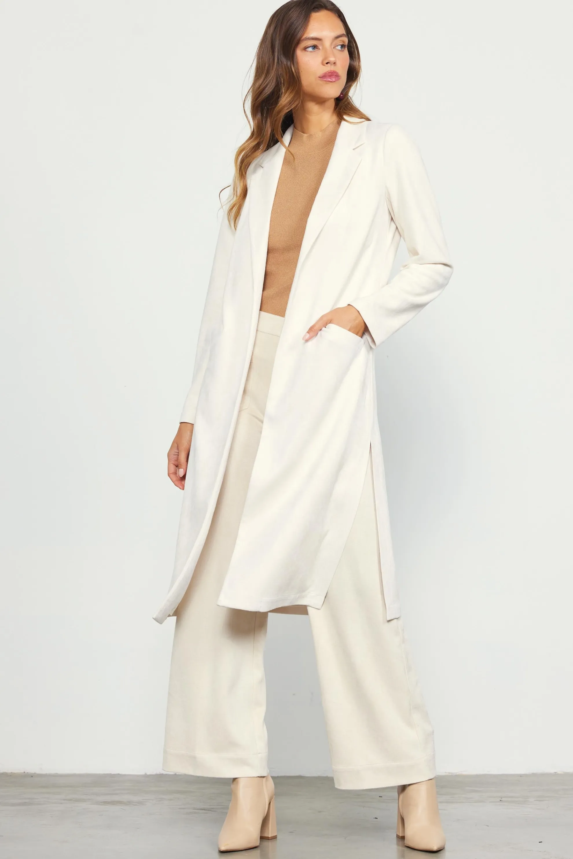 Faux Suede Duster Coat