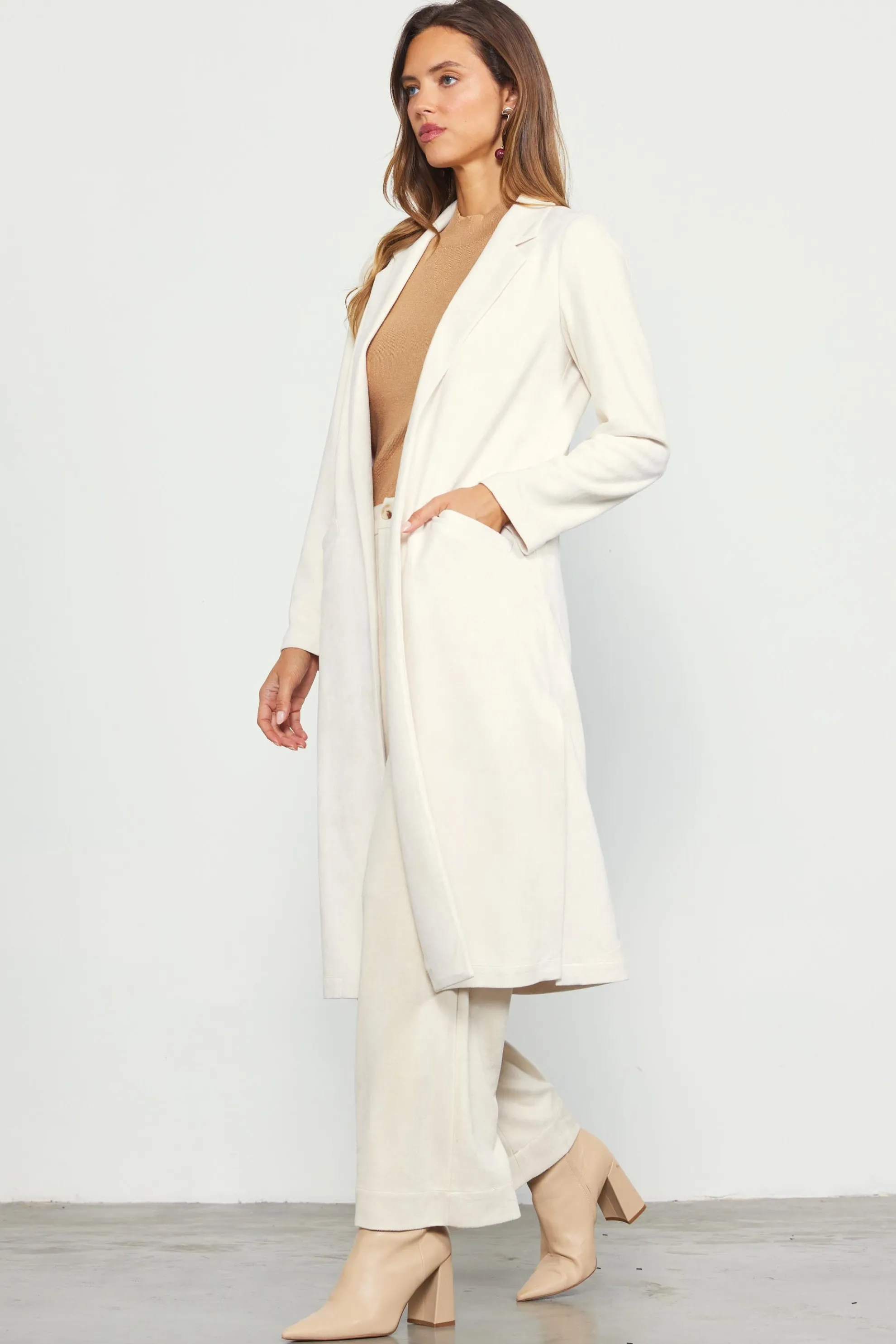 Faux Suede Duster Coat